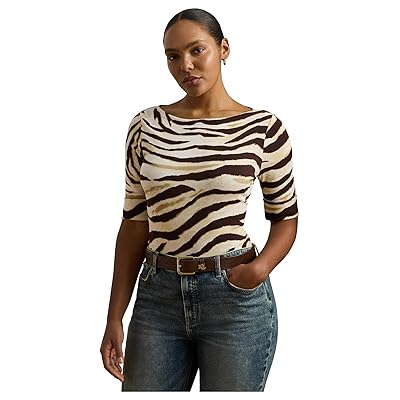 Lauren Ralph Lauren Plus Size Zebra print Stretch Cotton Boatneck T Shirts Women