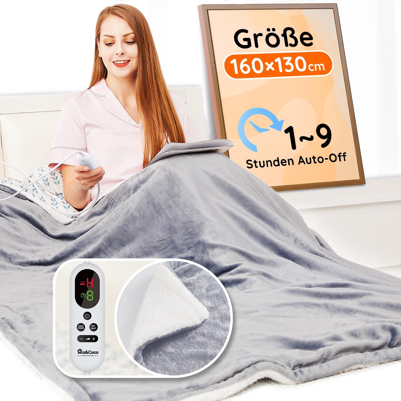 Steinborg Heizdecke 180x130cm Mit Fernbedienung - 9 Stufen Waschbare Wärmedecke Für Bett & Sofa