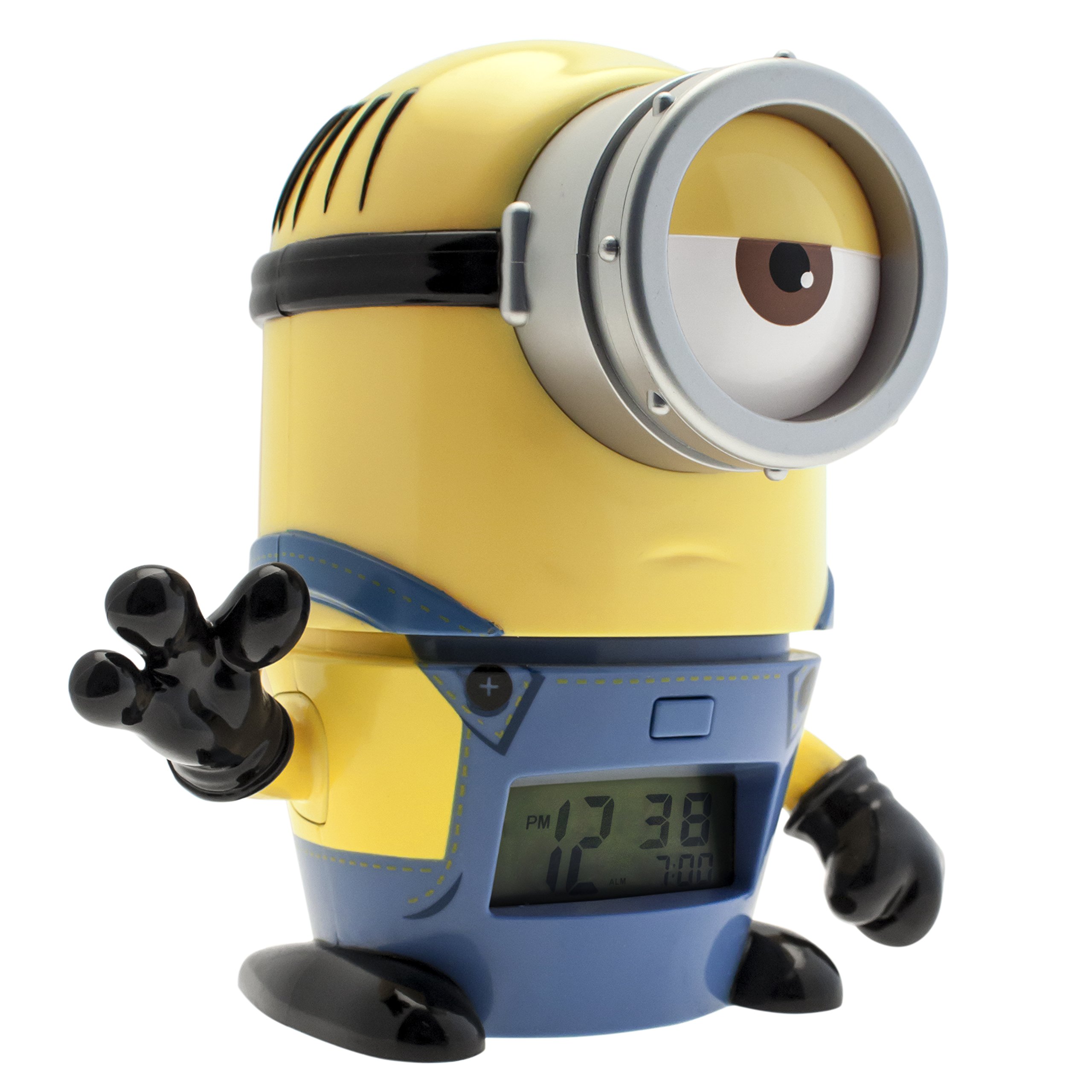 BulbBotz Despicable Me 3 2021234 Mel dziecięcy budzik z charakterystycznym dźwiękiem | żółty/niebieski | plastik | 14 cm wysokości | wyświetlacz LCD | chłopiec dziewczynka | oficjalny