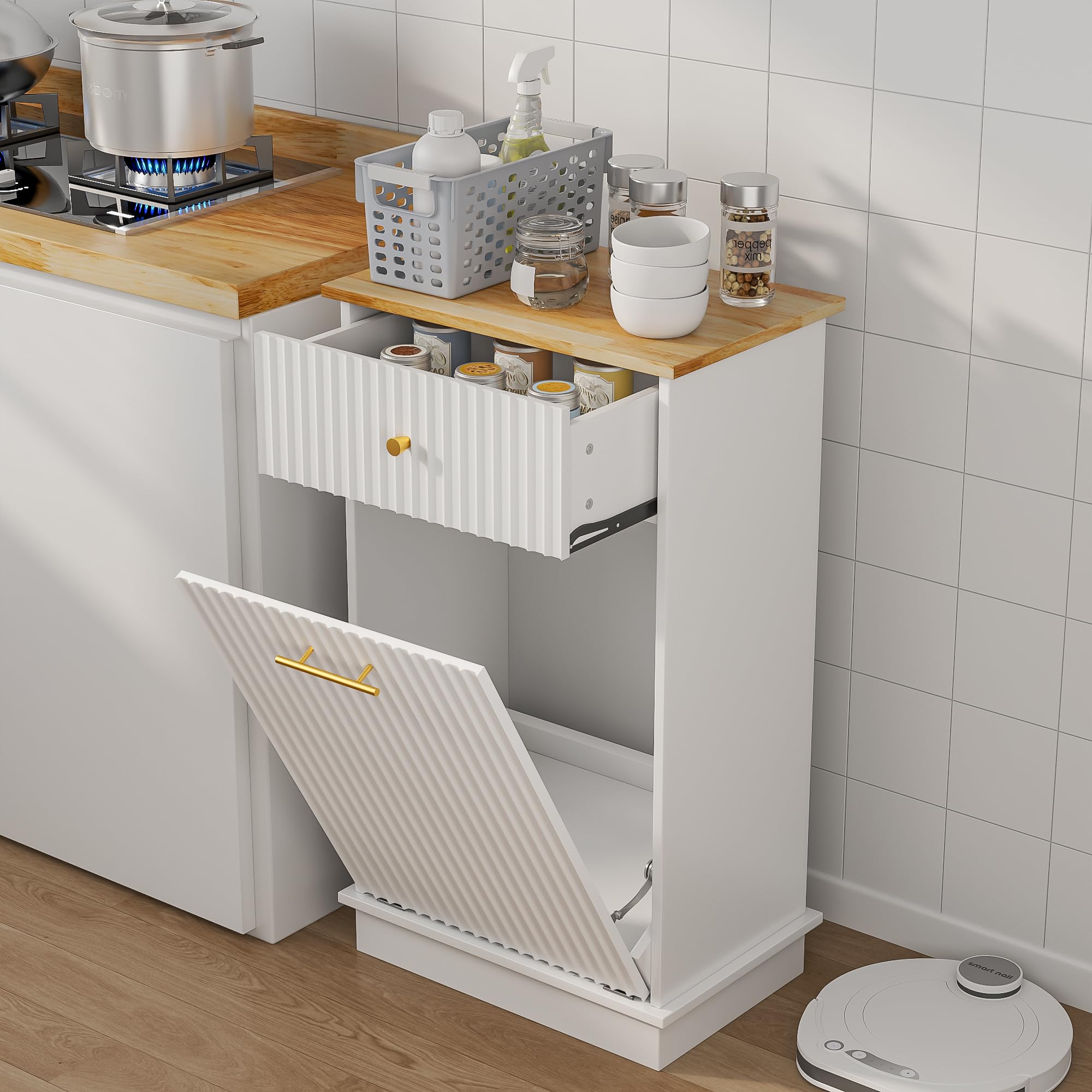 Amazon.com: Tilt Out Trash Cabinet Wooden Waste Bins Cabinet with ...