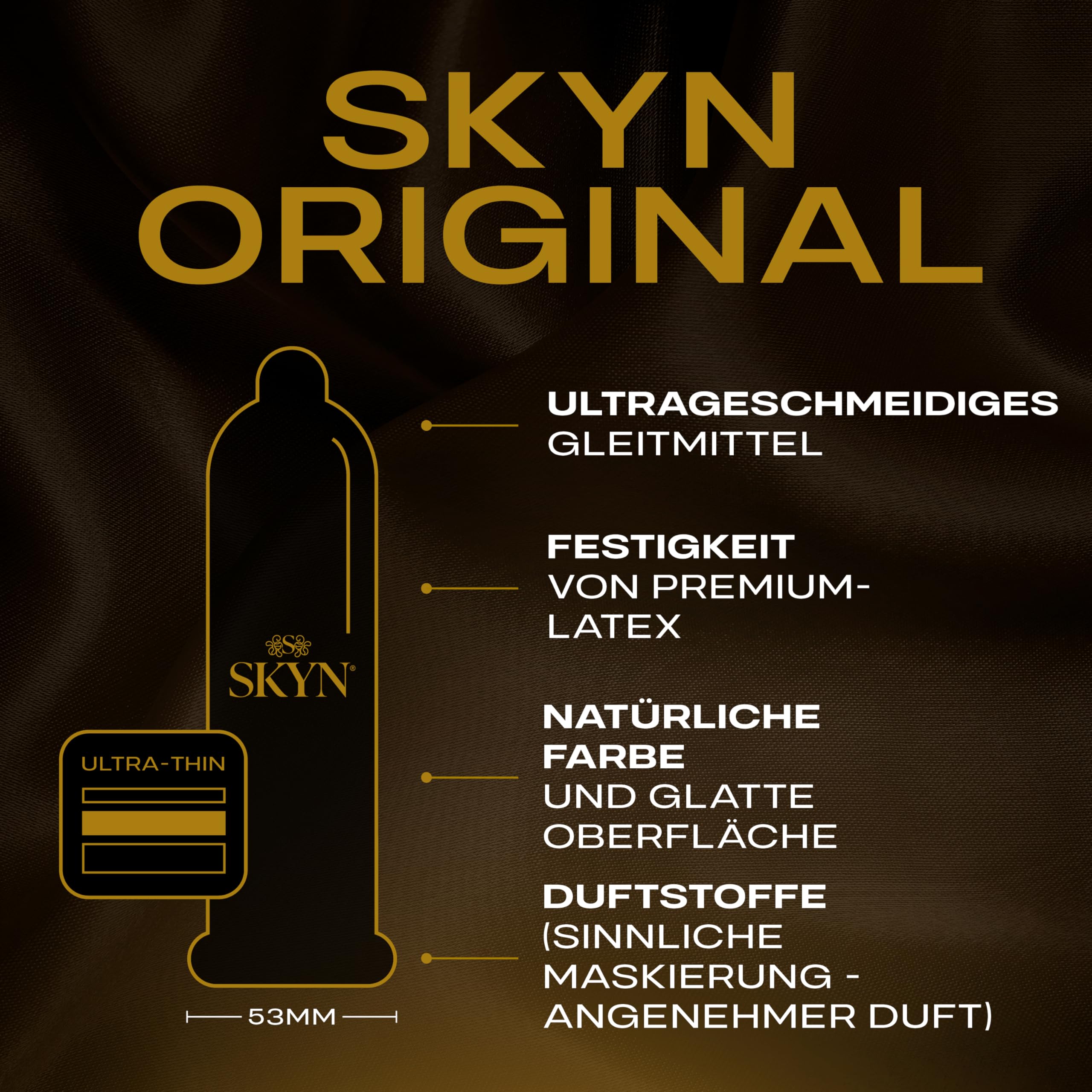 SKYN Original Kondome 40 Stück - SKYNFEEL Latexfreie für Männer, Normale Größe, Stark und Dünn, Glatte Gerade Form, Geschmiert, 53 mm Breit