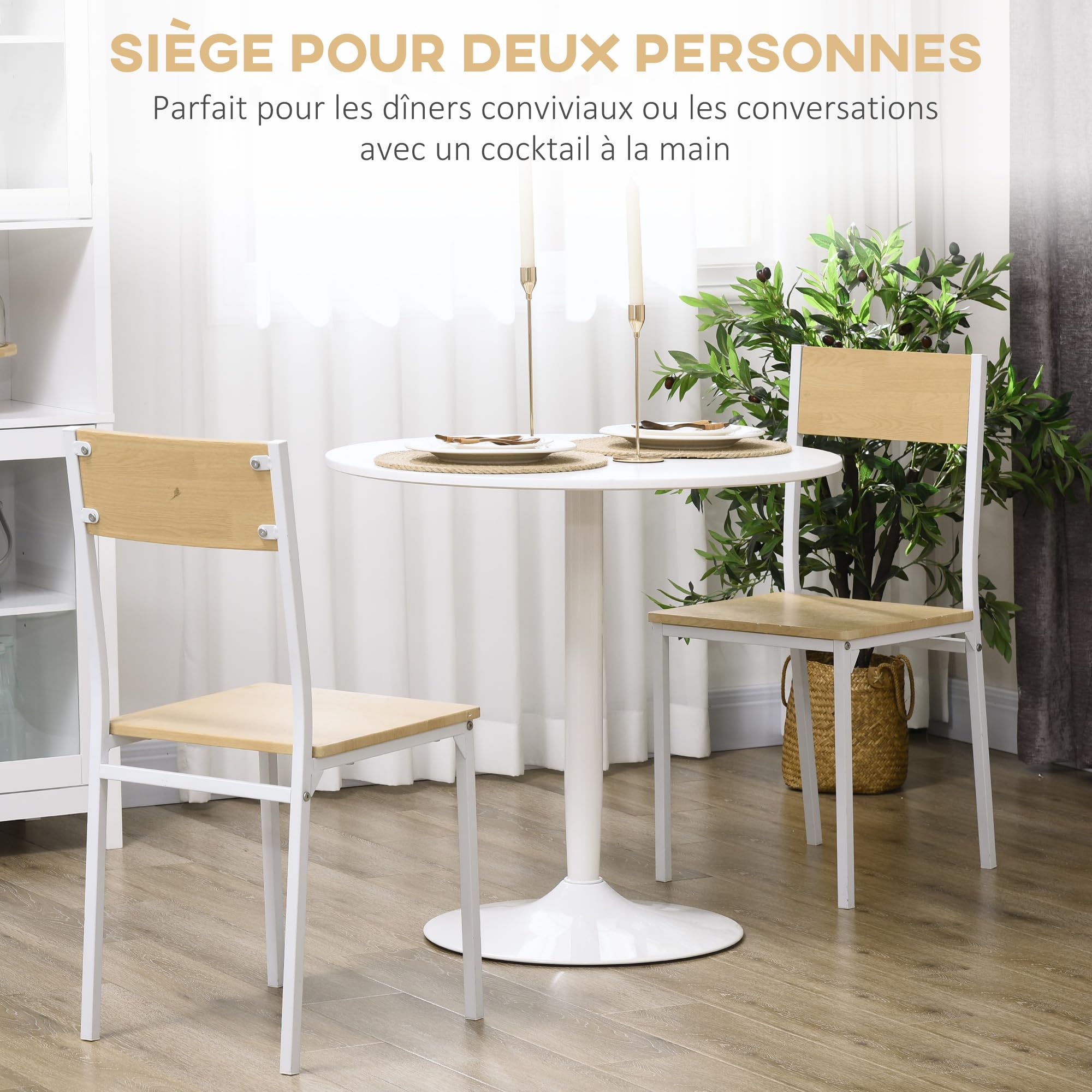 HOMCOM Table à Manger Ronde pour 2 Personnes Style Moderne 80 cm Blanc