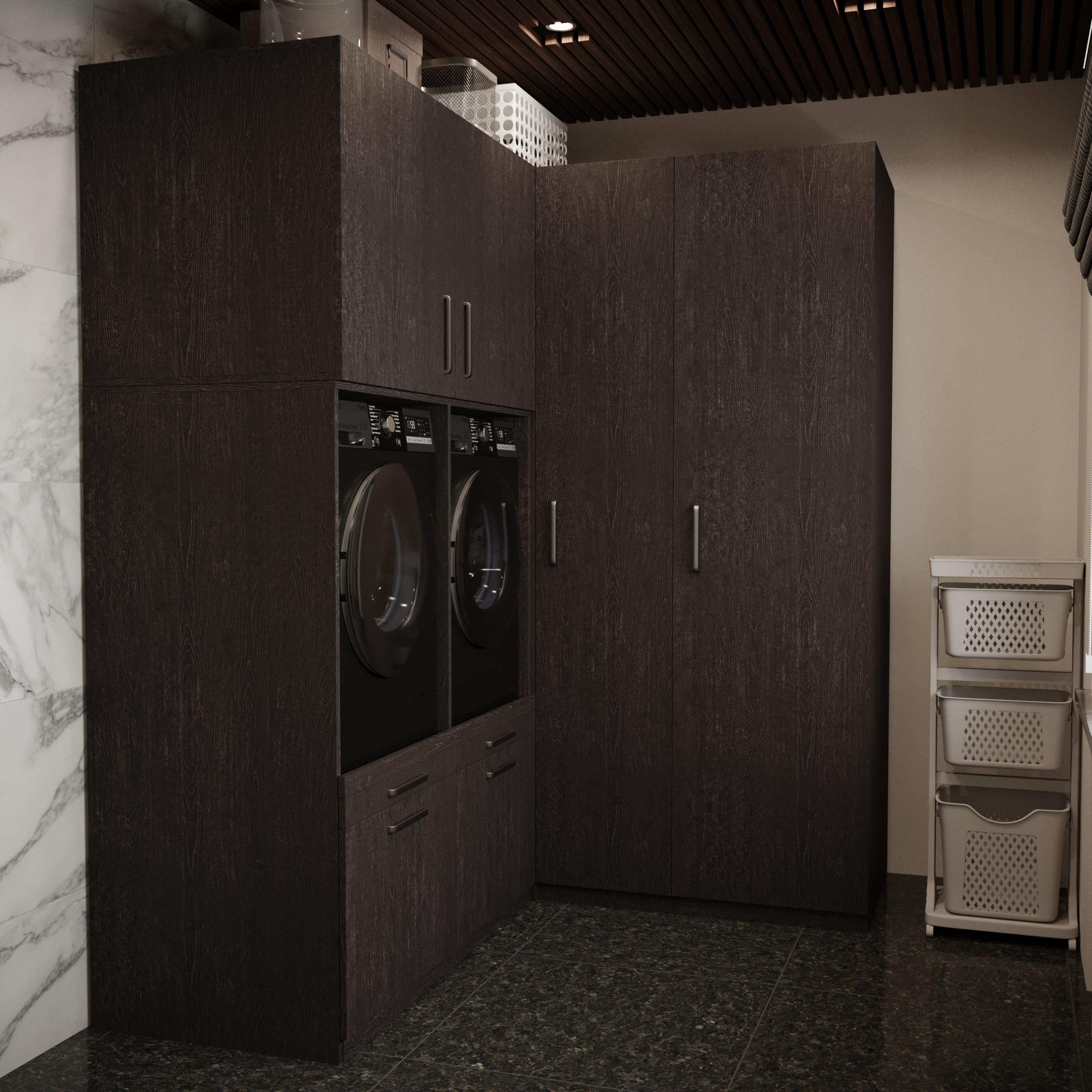 Lavadora Gabinete Milan - Lavadora elevadora - Conversión a máquina - 700(D)*2030(B)*2350(H) mm - Negro - Diseño elegante, que ahorra espacio y ergonómico - Fácil de colocar