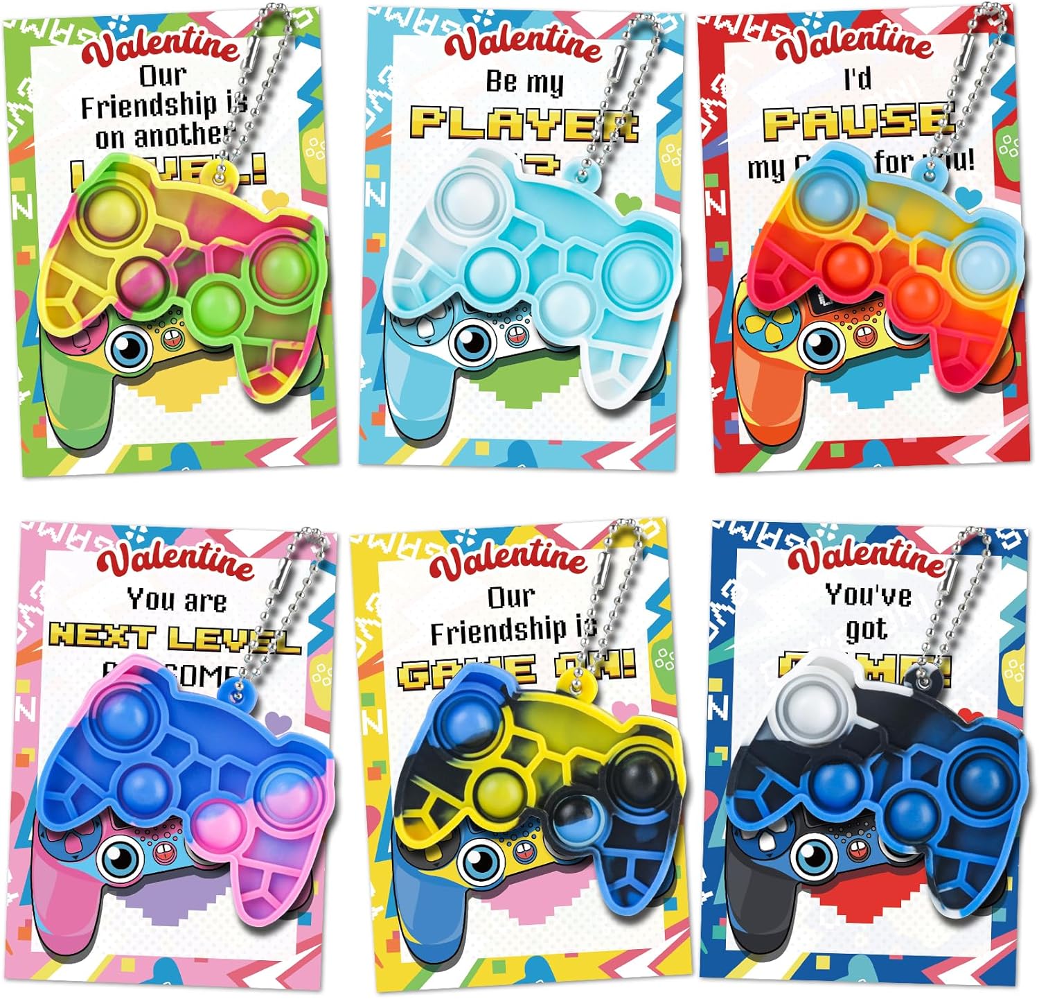NEUBSAW 24 Packs Valentine's Day Cards with Pop Games Keychains Toy for Classroom Exchange, Valentine's Gifts Party Favors for Boys Girls School, Valentine's Prizes for School