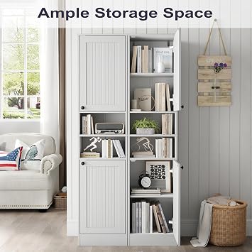 Furnify 67 Tall Bathroom Storage Cabinet with 2 Doors, White