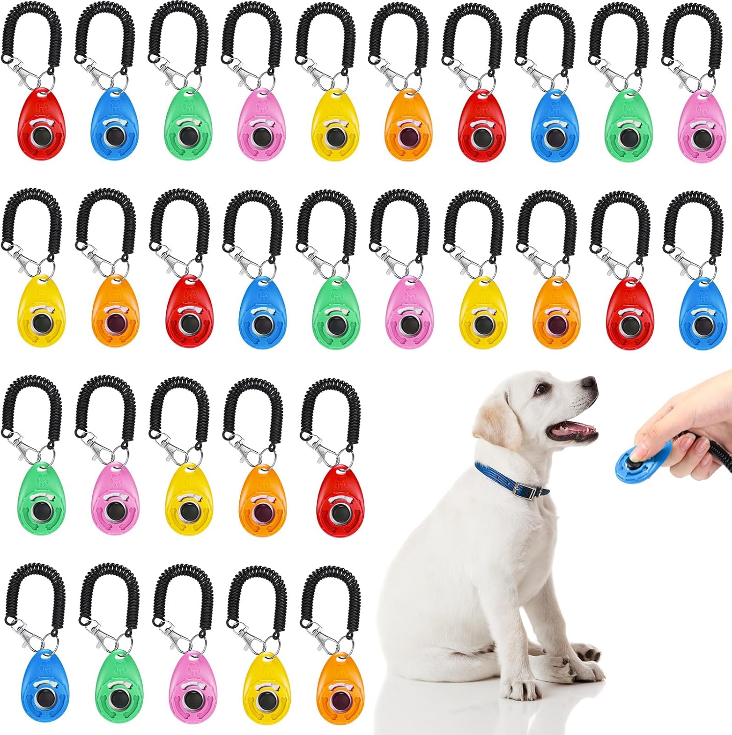 Kigeli 30 Pcs Dog Training Clicker for Pet with Wrist Strap Dog Cat Bird Clicker Puppy Training Supplies for Dogs Cats Horses Birds Behavioral Coaching Accessories (6 Colors) - Image 1 of 7