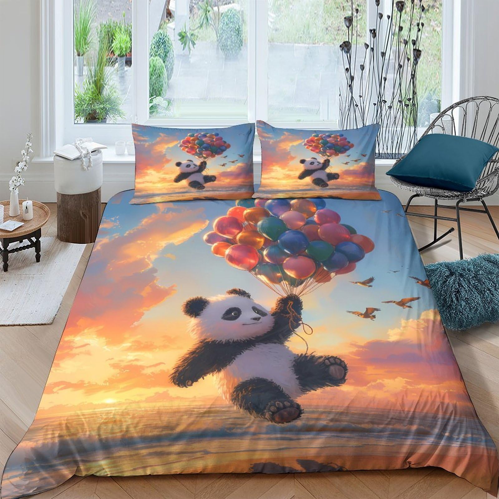 Ctjqhvkz Style-6 3D Printed Panda Balloon Sunset Fitted Sheet Microfiber Soft Anti-Slip Bed Cover For Bedroom Dorm Mattress Decor Single（135X200cm）