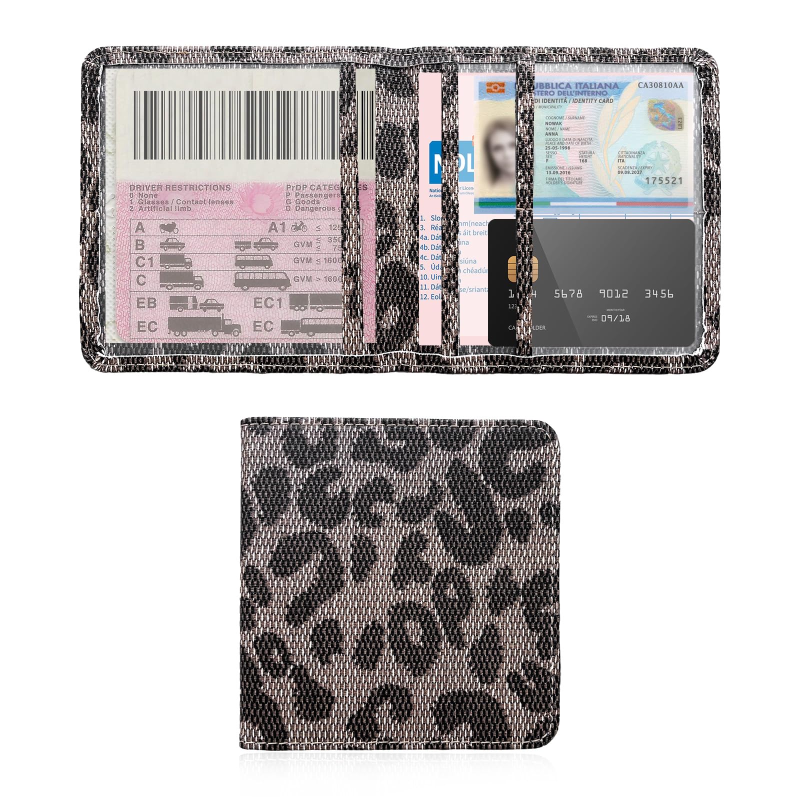 JUSTTOP Car Registration and Insurance Card Holder, Leather Vehicle Glove Box Document Holder with Magnetic Closure, Driver License Organizer Cards Paperwork Wallet for Men Women (Leopard, Small)