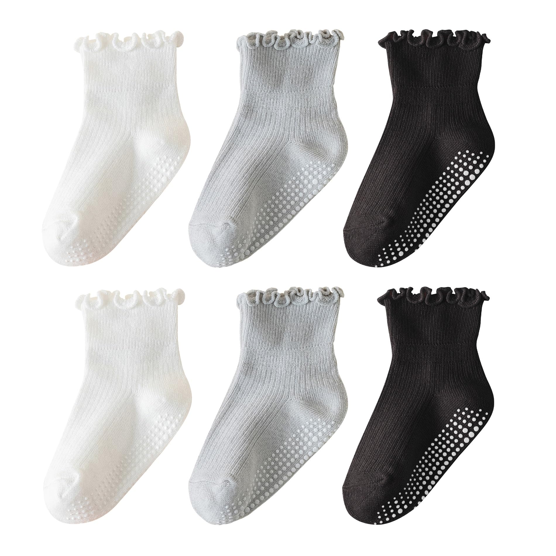 ANYANIME Toddler Socks Ruffle for Girls Baby Grip Socks Non Slip Cute Frill