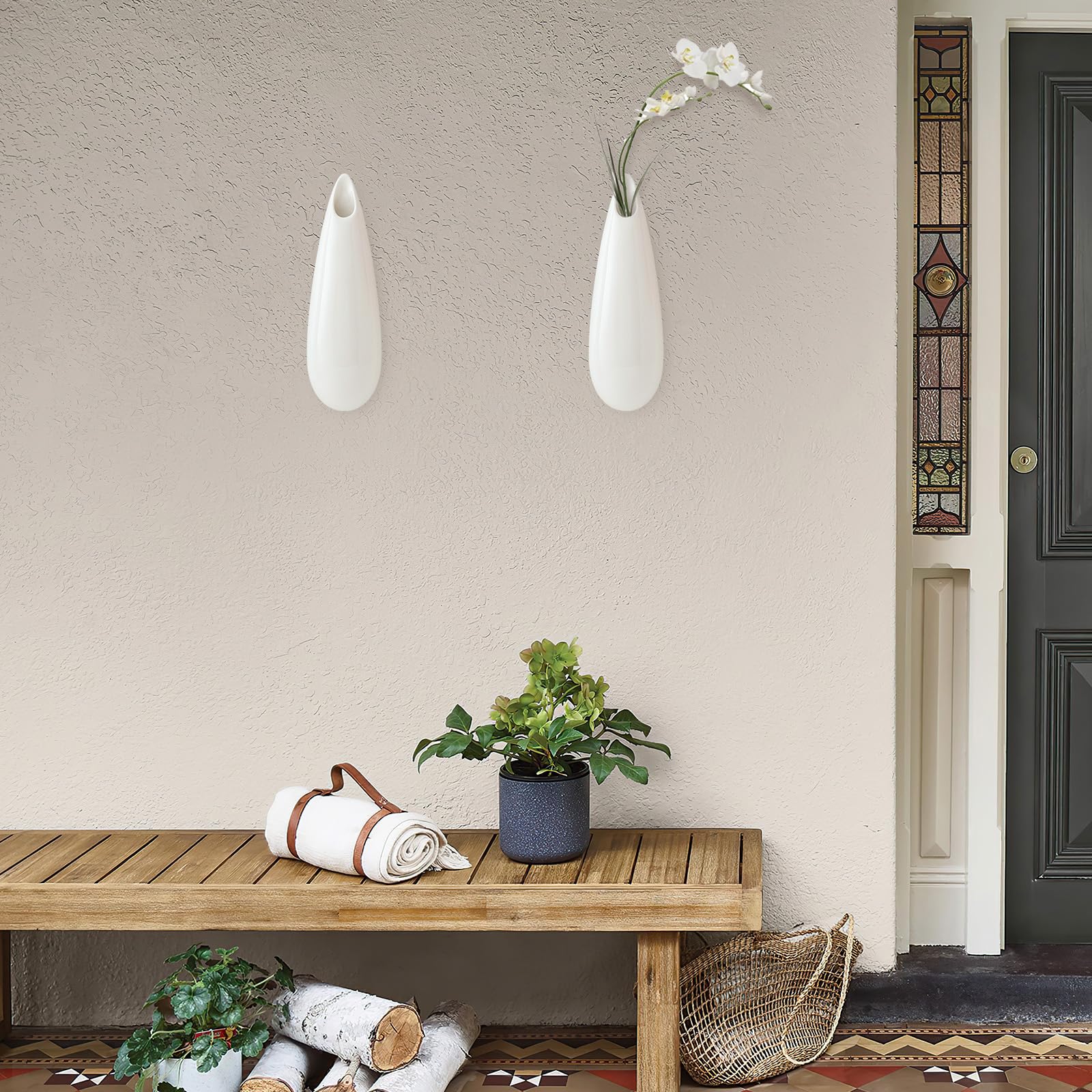 Jarrones colgantes de pared de cerámica, 7.9 pulgadas, juego de 2, cubículo, decoración moderna, jarrón para plantas de interior, macetas colgantes de propagación para jarrones de aire, color 7