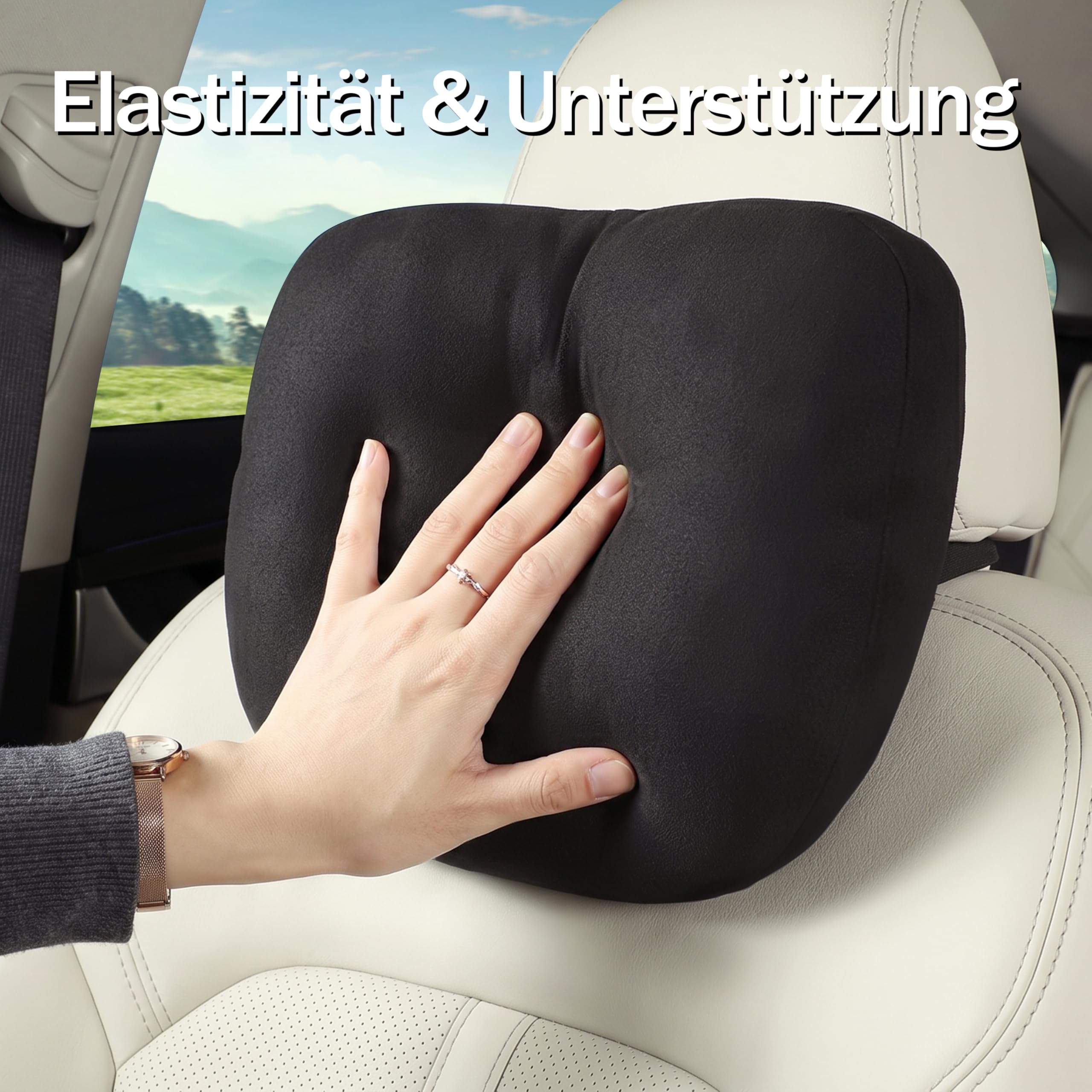 2stk Auto-nackenkissen,kopfstütze Auto nackenstütze,Superfiber Wildleder Unterstützung Kissen,Pflanzenbasiertes Polyester,30x19cm Nachfüllbar&Verstellbar Fahrzeug(Schwarz)