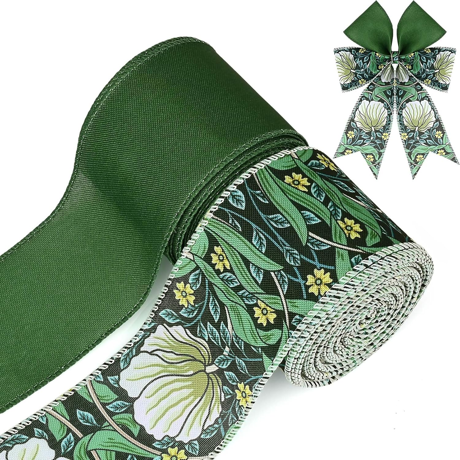 Amazon.com: Bolsome 2Rolls 20 Yards Vintage Flowers Wired Edge Ribbon ...