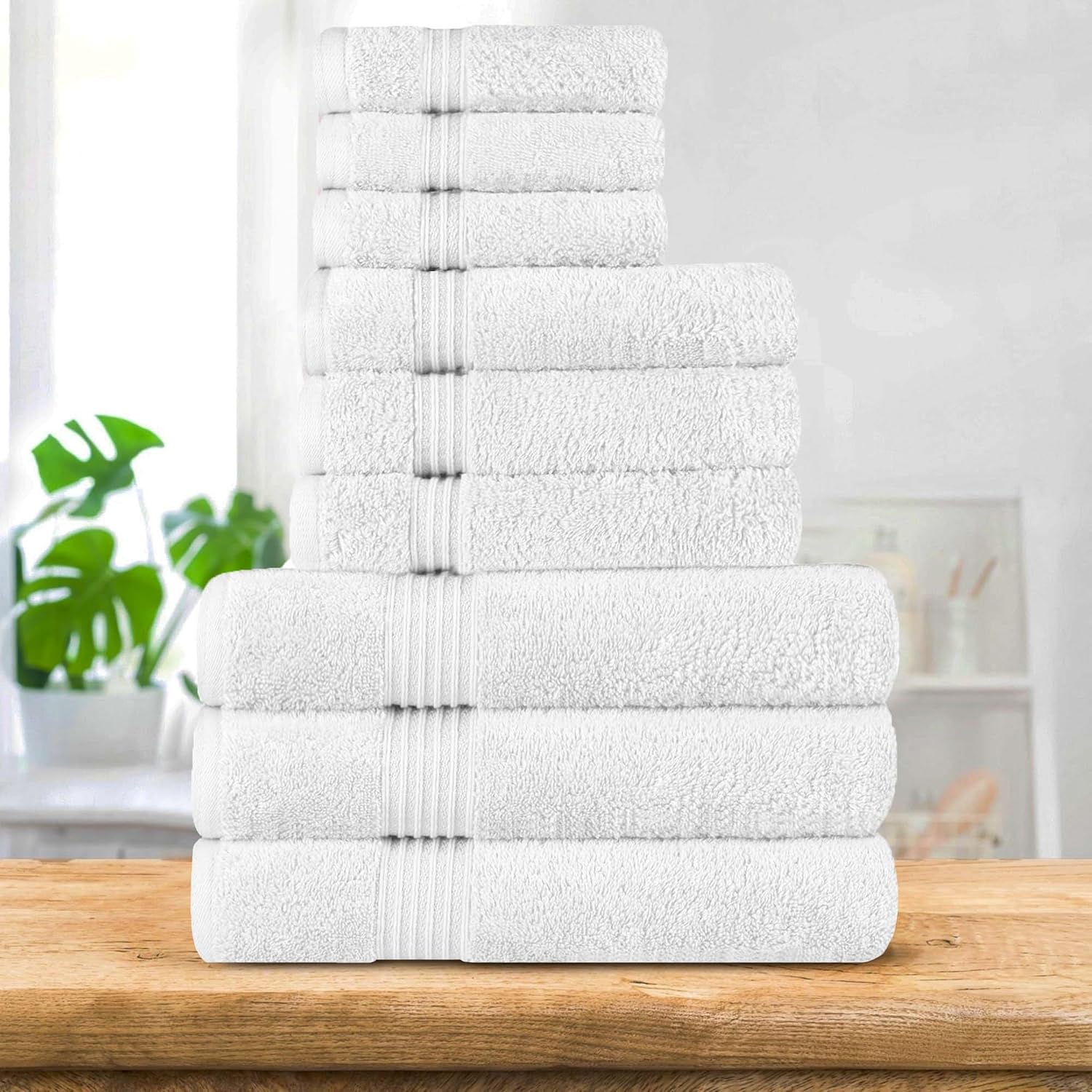 BNM Egyptian Cotton 9 Piece Towel Set, Assorted Towels For Home Bathroom, Master, Guest Bath, Decor Essentials, Includes 3 Bath, 3 Hand, 3 Face Towels/Washcloths, Quick Dry, Absorbent Basics, White