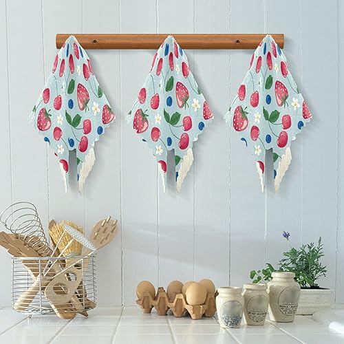 Miniatura 5 de Fruits Strawberry Cherry Quality Decorative Towels for Drying Dishes Quick Dry Set of 6 Flour Sack Kitchen Towels for Countertop Table