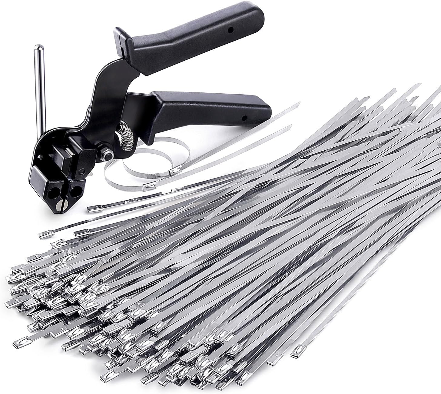 Stainless Steel Cable Tie Gun, Special Tool For Fastening And Cutting Metal Cable Ties, With 150pcs 11.8in Uv Resistant Stainless Steel Cable Ties For Fence Exhaust Pipe Outdoor.