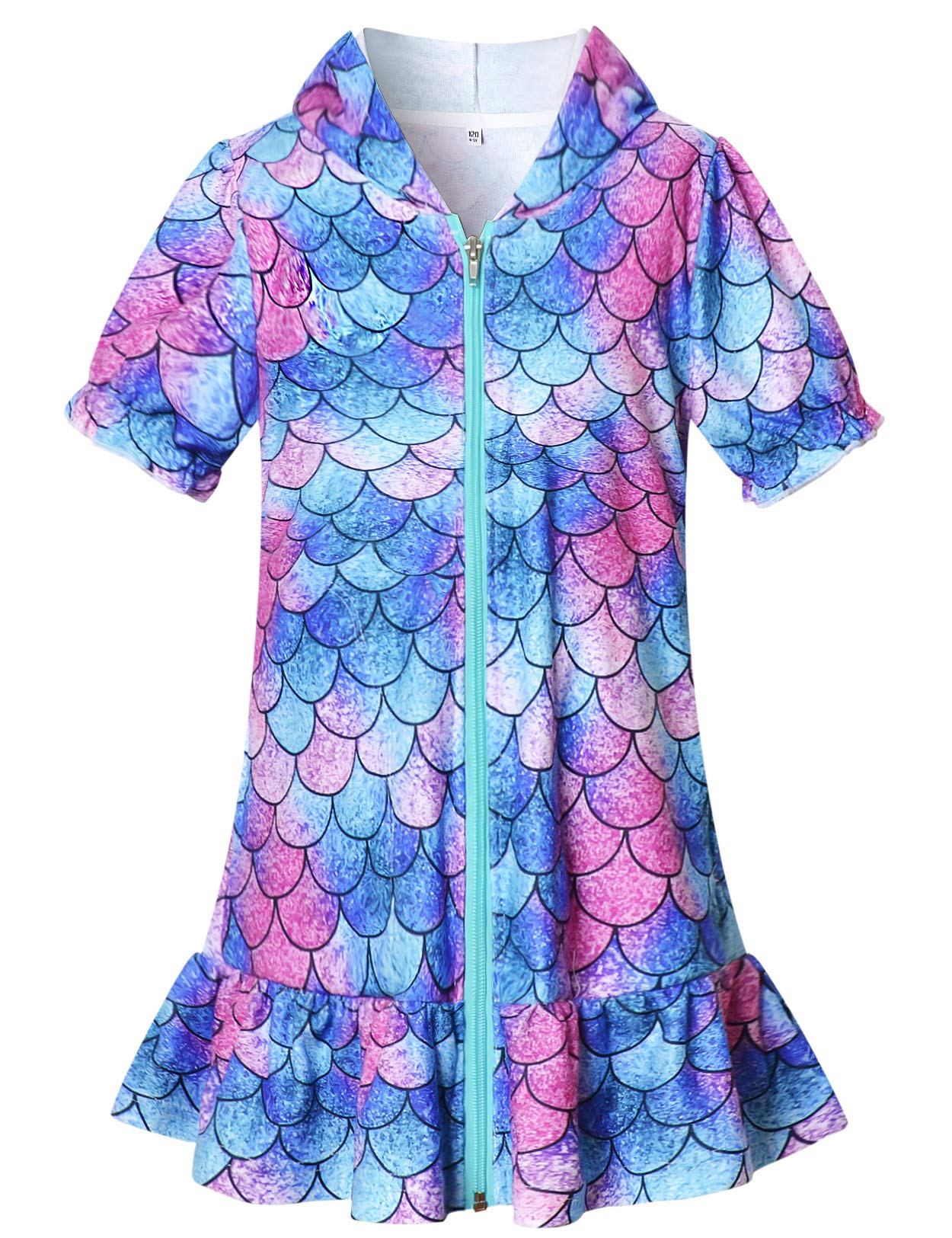 CHILDRENSTAR Girls Swim Coverups Terry Swimsuit Cover-Up Hooded Zip-Up Beach Robe