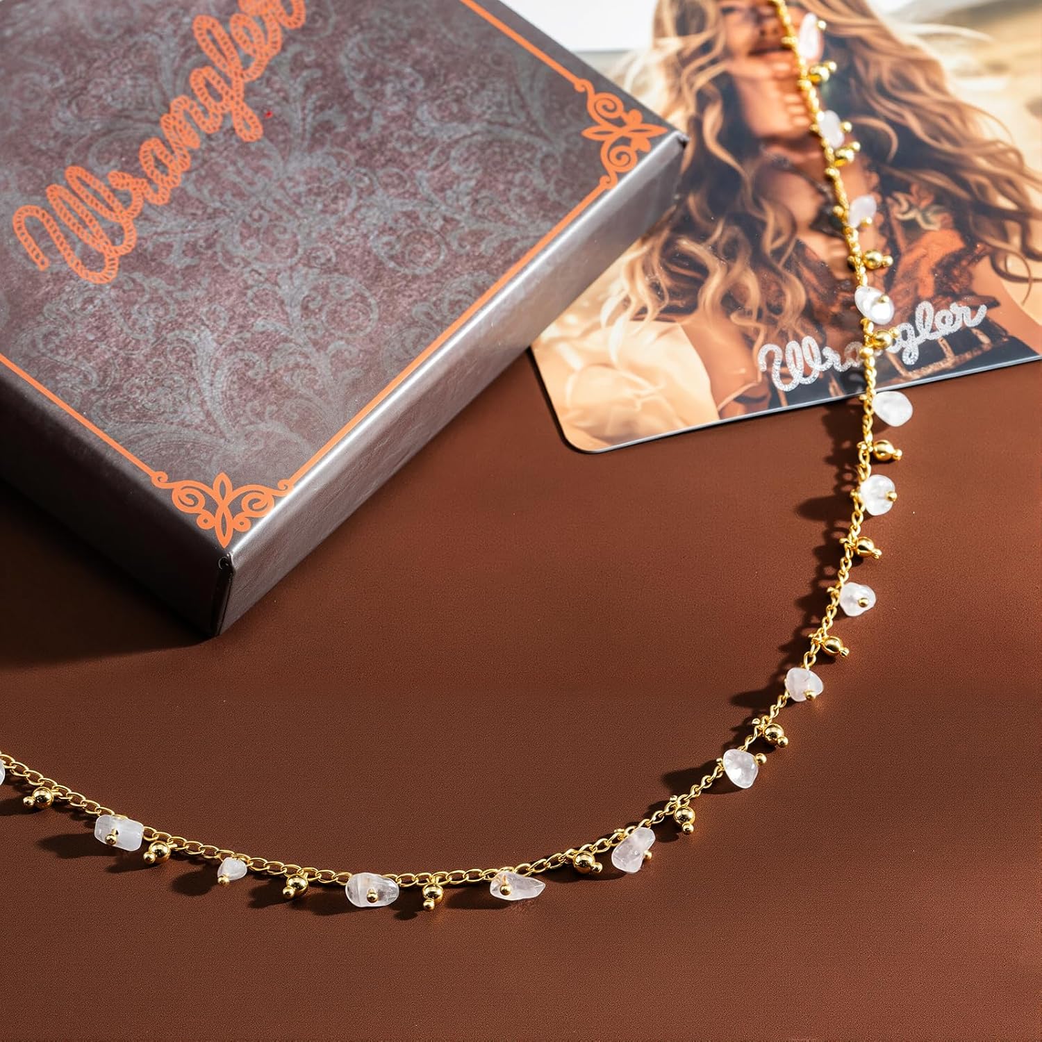 Montana West x Wrangler Gold Plated Choker Necklace for Women, 18k Gold Plated Chain Lightweight Beaded Dainty Jewelry