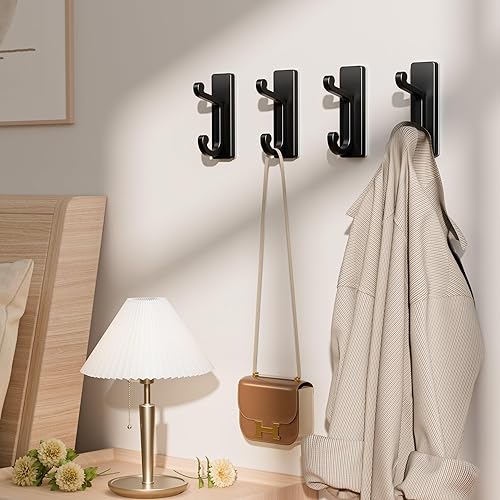 Miniatura 3 de Ganchos de pared autoadhesivos negros, ganchos adhesivos para montaje en pared, soporta 13 libras para ropa, toallas, batas, llaves, ganchos dobles