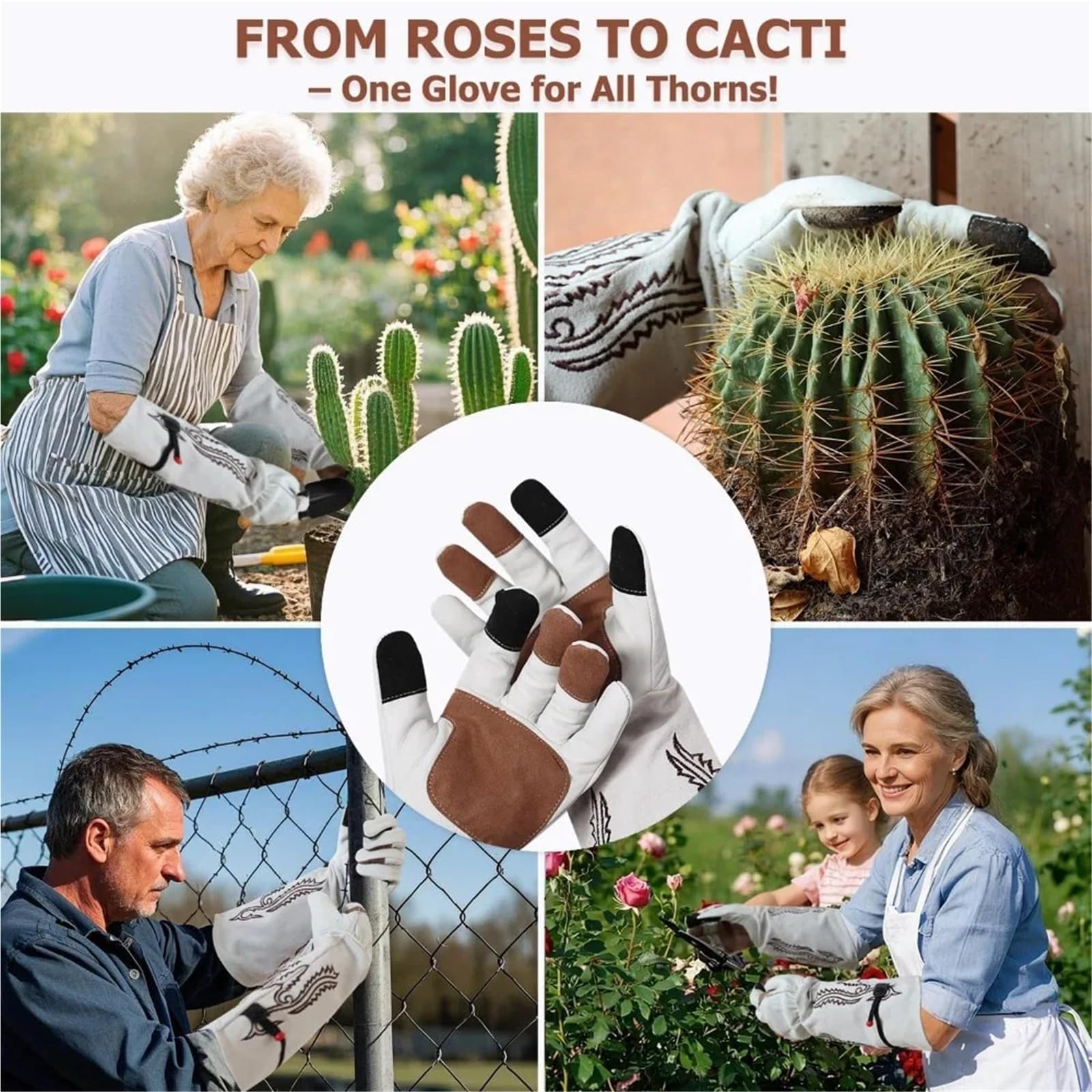 Gartenhandschuhe Damen Lange Gartenhandschuhe, dornensicher for den Rosen- und Kaktusschnitt, strapazierfähiges Leder for Damen Herren, mittelgroßer Touchscreen