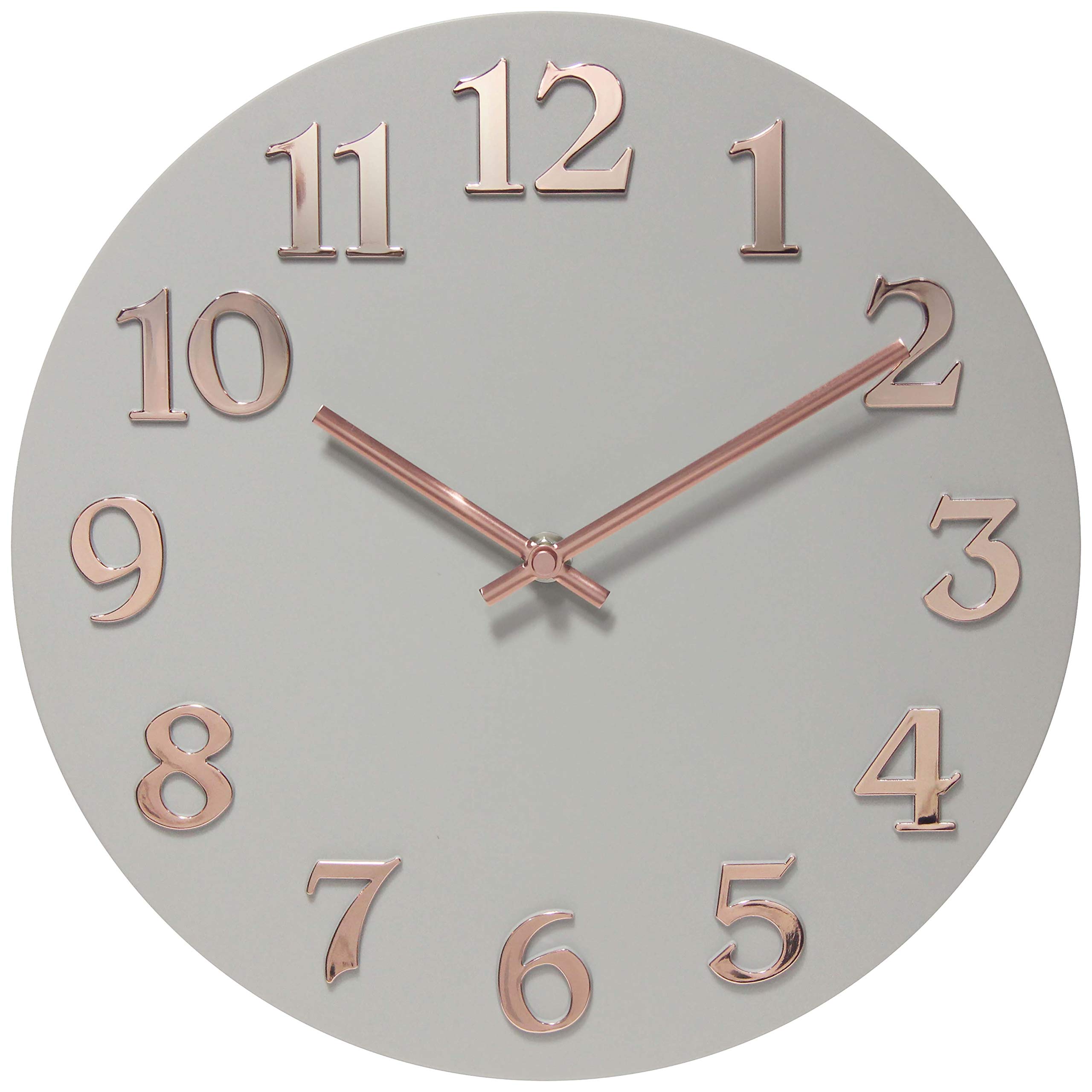 Horloge murale moderne 30cm grand chiffre or rose et gris design ouvert