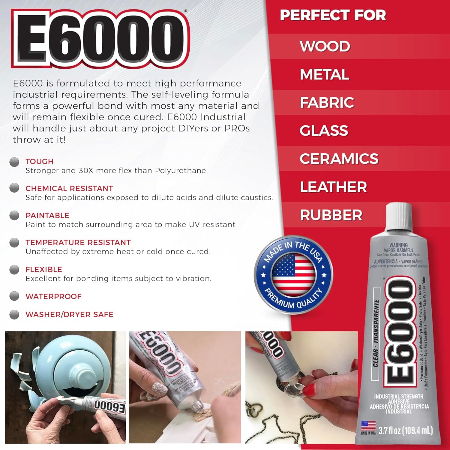 E6000 3.7 Ounce (109.4mL) Tube Industrial Strength Adhesive for Crafting, 10 Snip Tip Applicator Tips and Pixiss Art Dotting Stylus Pens 5 pcs Set