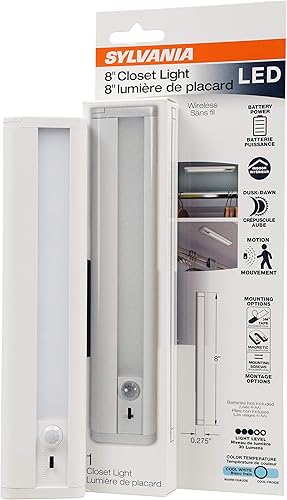 SYLVANIA - Luz LED de armario de 8 pulgadas con sensor de movimiento, 90 lúmenes, 4000 K, color blanco, pilas no incluidas, 1 paquete (64997)