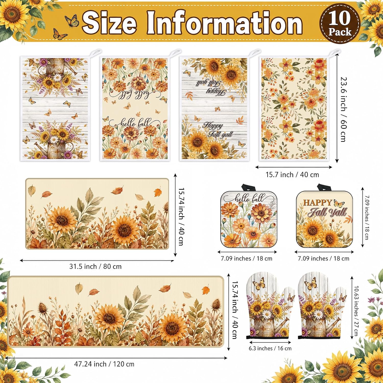 Fall Kitchen Decor Set, 10 Pcs Wildflowers Kitchen Set