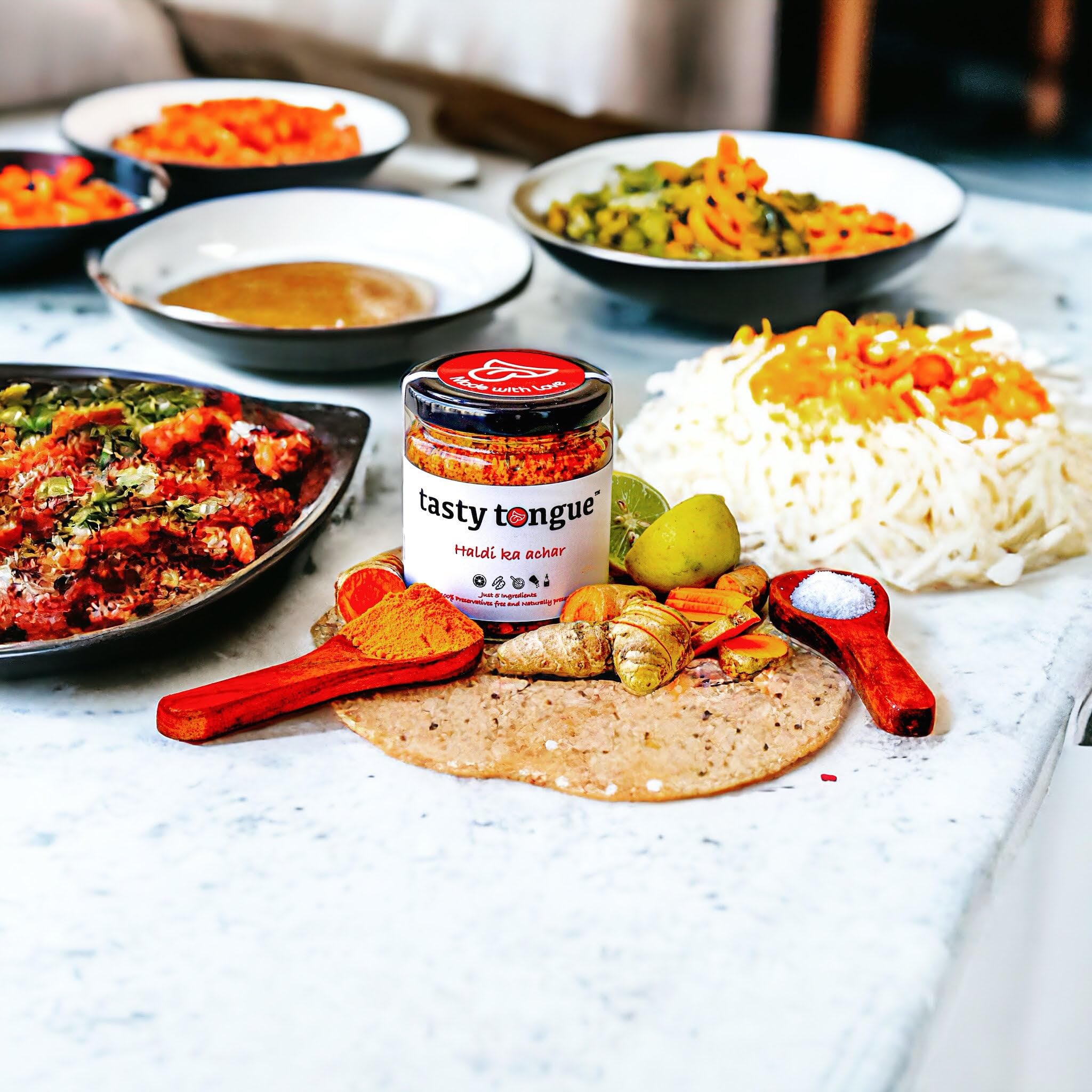 tasty tongue - Homemade Haldi Ka Achar (Raw Turmeric/Curcumin with Lemon Decoction Super Pickle), Traditional, Healthy, Certified, No Added Preservatives/Chemicals | 190 GMS food grade Jar 3