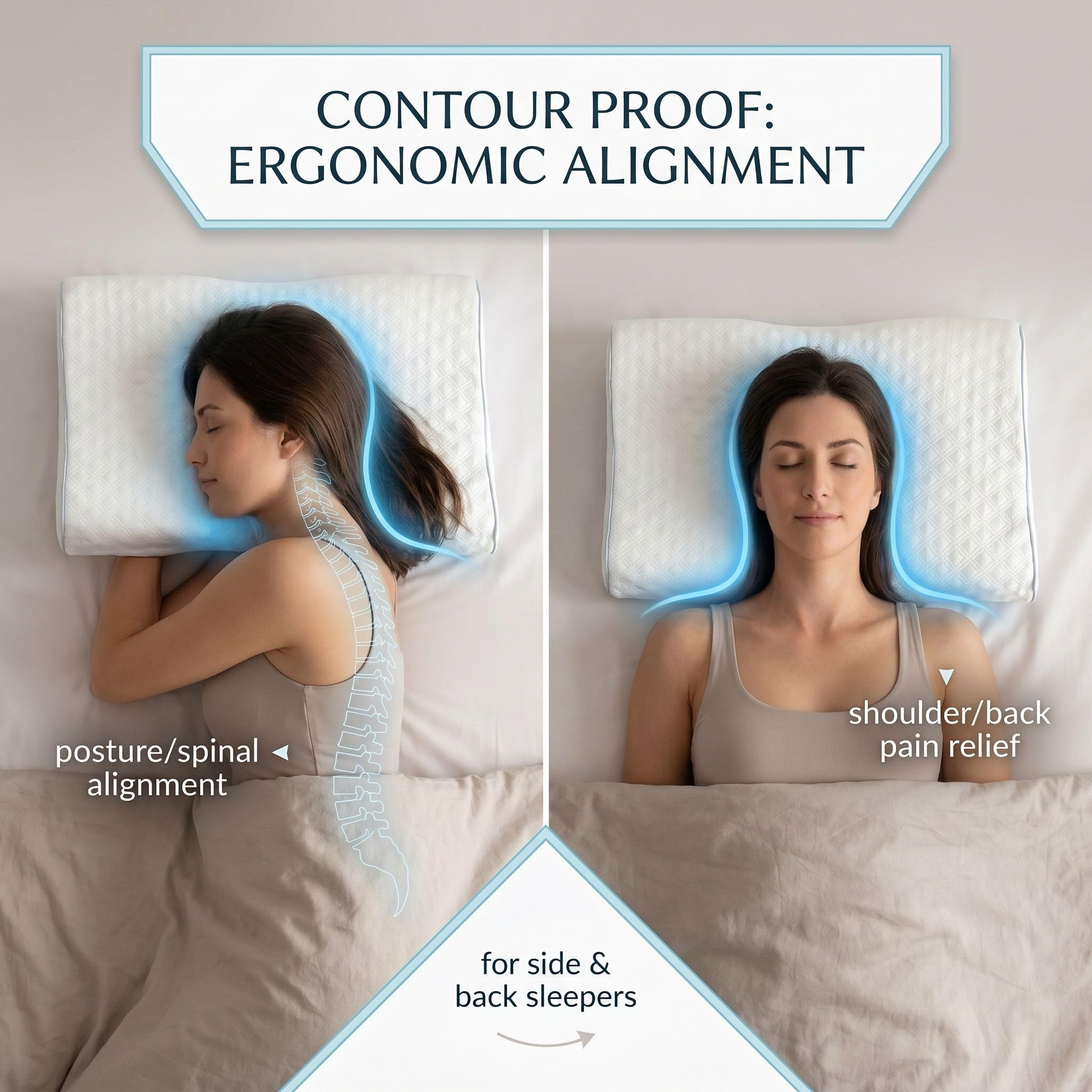 Almohada viscoelástica contorneada Aeris, almohada de posición lateral con espuma de Memory Foam ventilada, tamaño estándar, funda de peluche aterciopelado lavable a máquina.