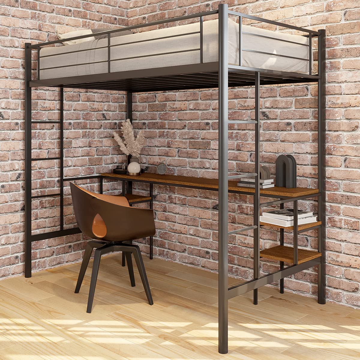 Buy Twin Loft bunk Bed,Metal Loft Bed Frame,Loft Bed with Desk and