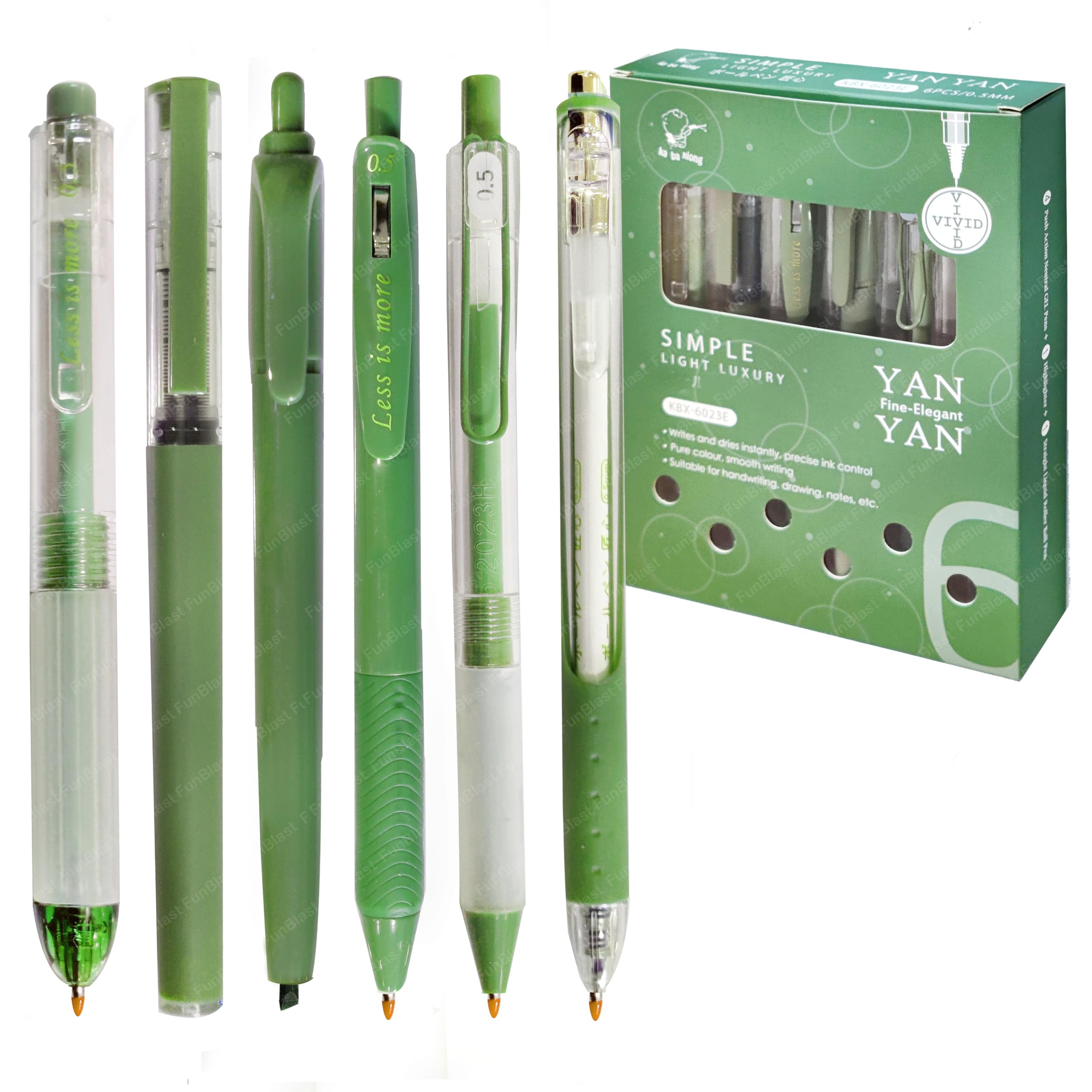 FunBlast Gel Pens for Writing, 5 Pcs Gel Pen & 1 Pcs Highlighter Pen, with Comfortable Grip for Smooth Writing, Kawaii Pens, Stationery for School & Office, Birthday Return Gift, Blue Ink (Green) (B0CTWZY74K) Amazon Price History, Amazon Price Tracker