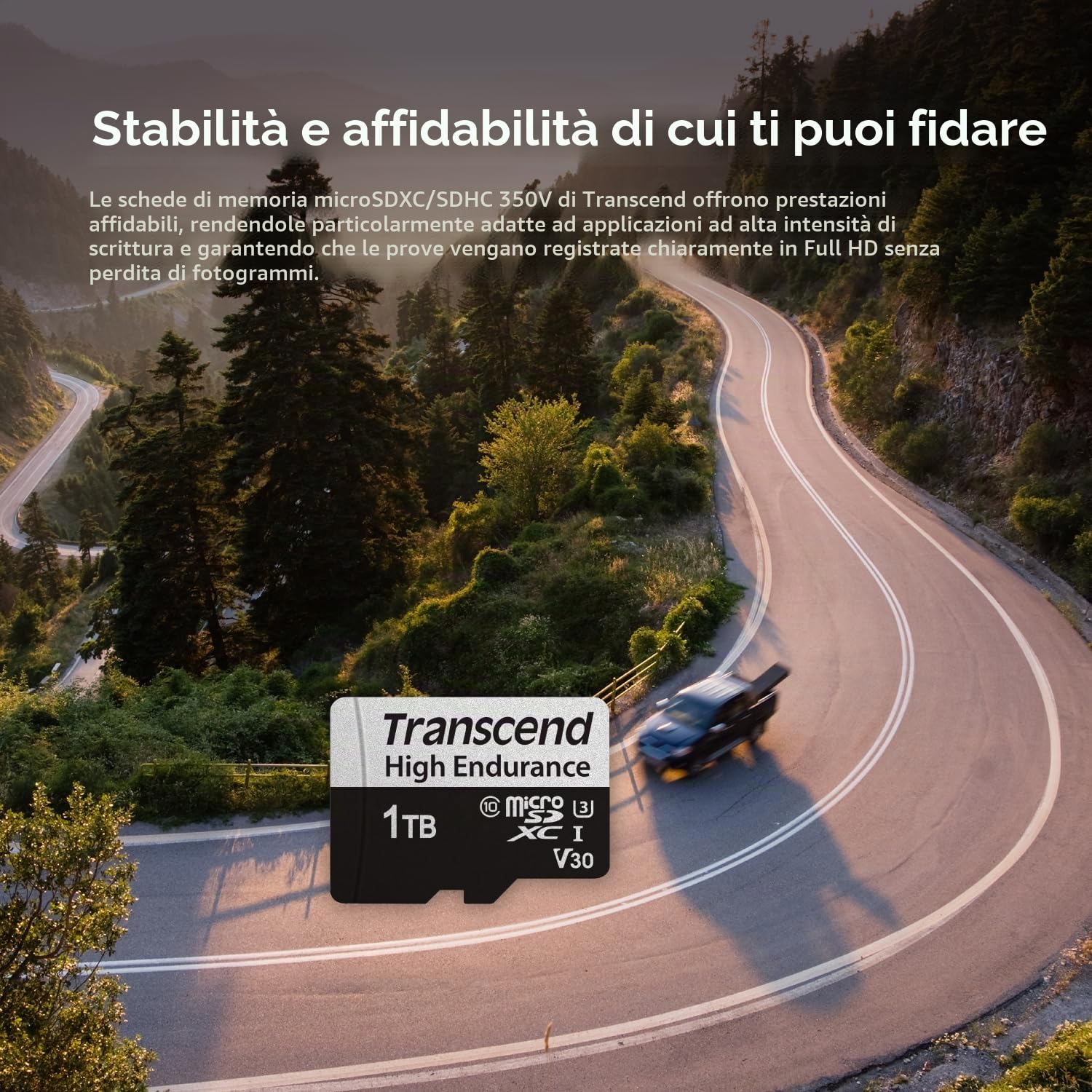 Transcend Scheda di memoria microSDXC 350V da 128 GB UHS-I, C10, U3, Full HD, fino a 95/45 MB/s, ideale per dashcam, telecamere di sicurezza e sistemi di sorveglianza - TS128GUSD350V