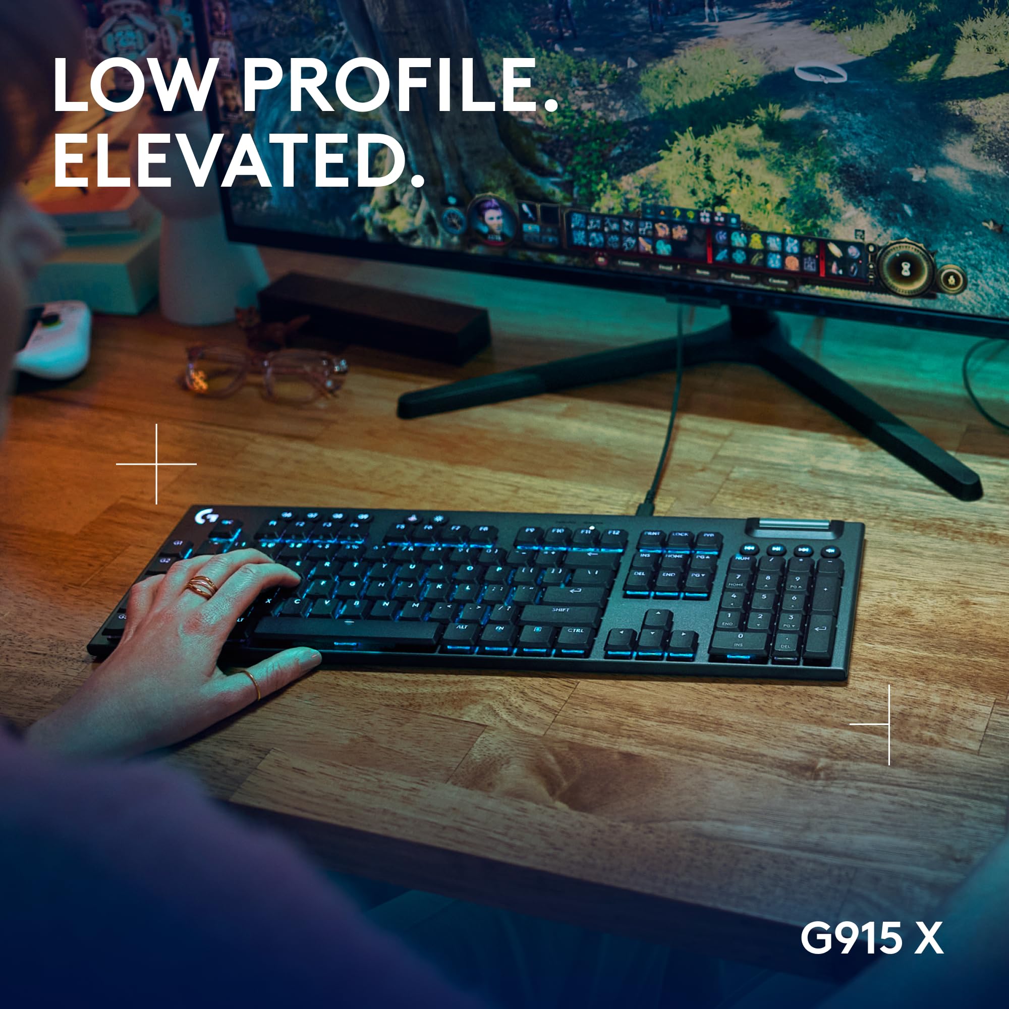 Logitech G G915 X Low-Profile Wired Mechanical Gaming Keyboard, Double-Shot PBT Keycaps, Fully Programmable Keys, RGB Lighting, Aluminum Finish, GL Brown Tactile Switches - PC/Mac, QWERTY UK - Black - 3