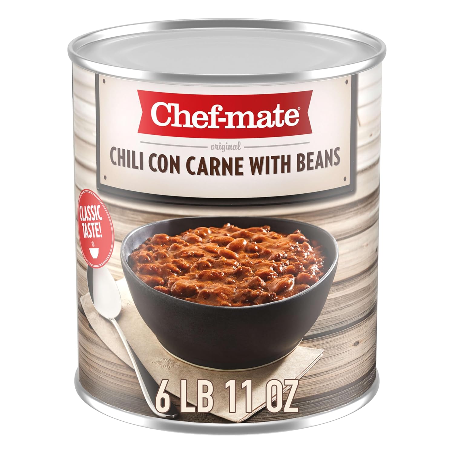 Chef-mate Beef Chili, Canned Beans with Meat, 6 lb 11 oz (#10 Can Bulk)