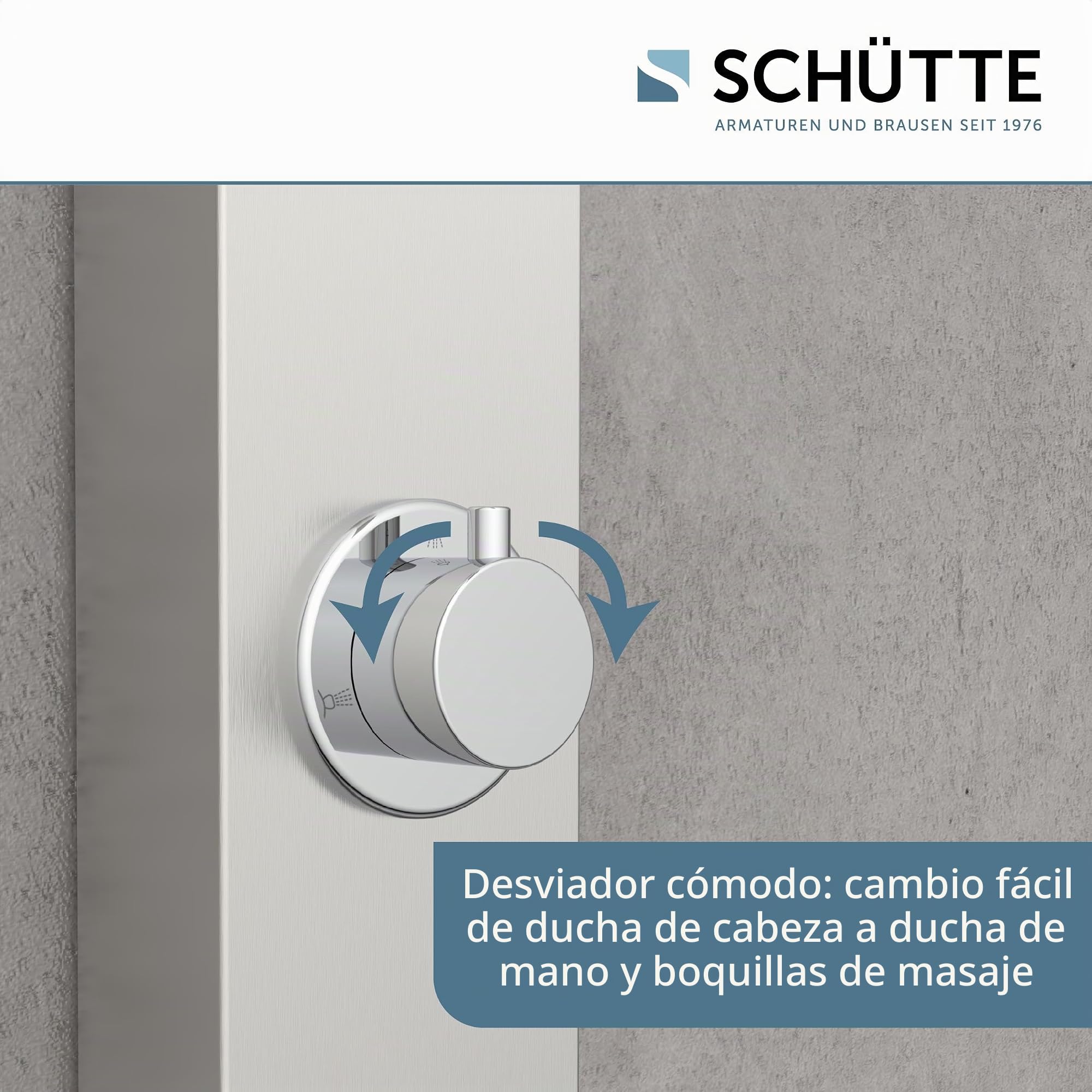 SCHÜTTE Sansibar 60085 Panel de ducha de acero inoxidable sin grifo, sistema de ducha con ducha de lluvia, soporte de pared y alcachofa de mano, juego completo de ducha para la ducha