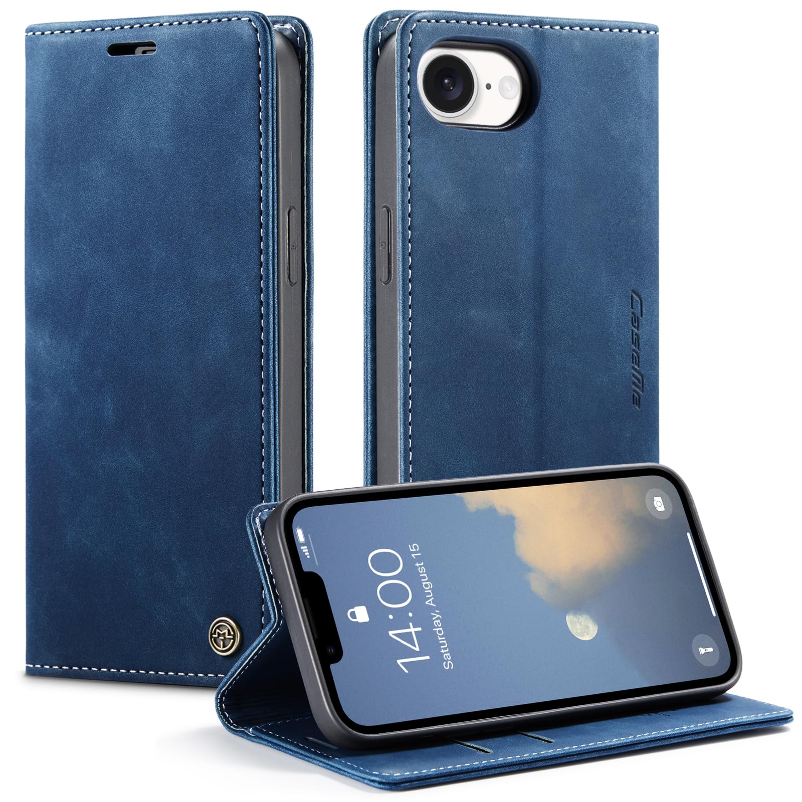 Monweicz Cover Compatibile con IPhone 16E, Custodia Portafoglio con Slot per Scheda, Protezione Completa Premium in Pelle PU, Flip Libro Magnetica IPhone 16E, Blu