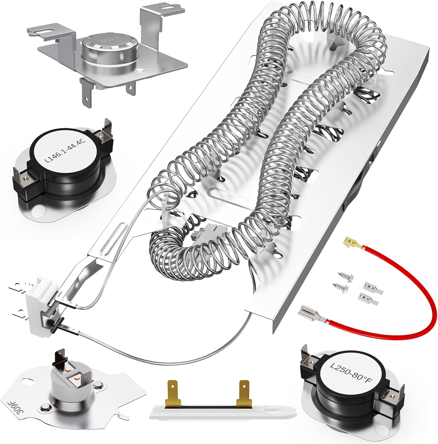 Funmit 3387747 Dryer Heating Element Replacement for Whirlpool Maytag Kenmore, Including 279973 3392519 Dryer Thermal Fuse and 279816 Thermostat Kit, Replaces WP3387747 8527865 AP6008281 PS344597