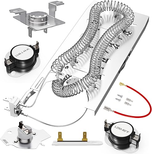 Funmit 3387747 Reemplazo del elemento calefactor de secadora para Whirlpool Maytag Kenmore, incluye fusible térmico de secadora 279973 3392519 y kit