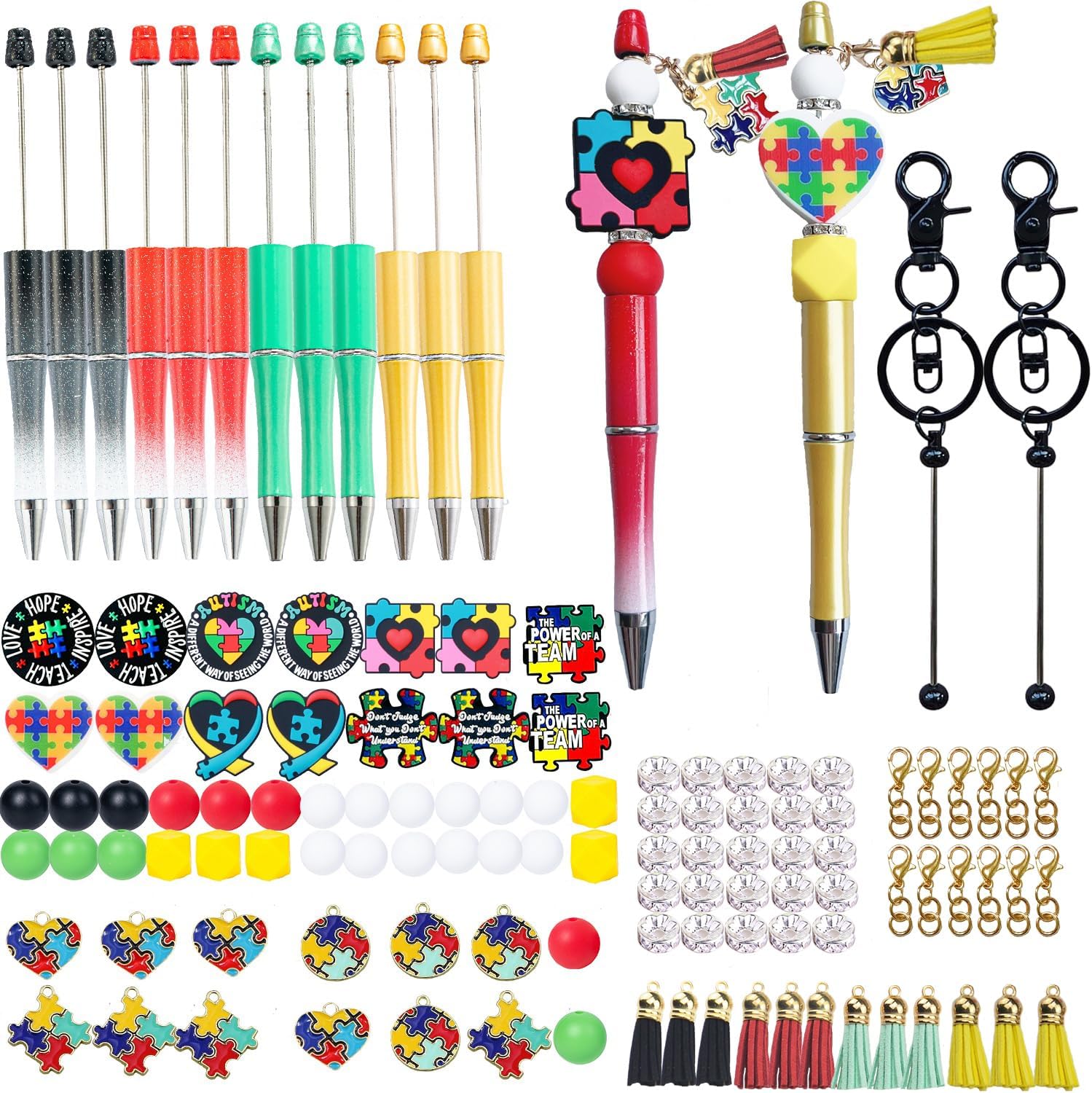 KnvsS Beadable Pens Bulk Bead Pens with Assorted Colors Beads Pen DIY Making Kit Multicolor Ballpoint Pen Black Ink for Women Office School