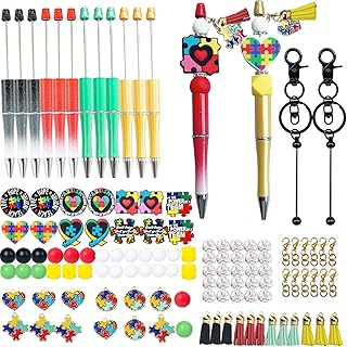 KnvsS Beadable Pens Bulk Bead Pens with Assorted Colors Beads Pen DIY Making Kit Multicolor Ballpoint Pen Black Ink for Women Office School