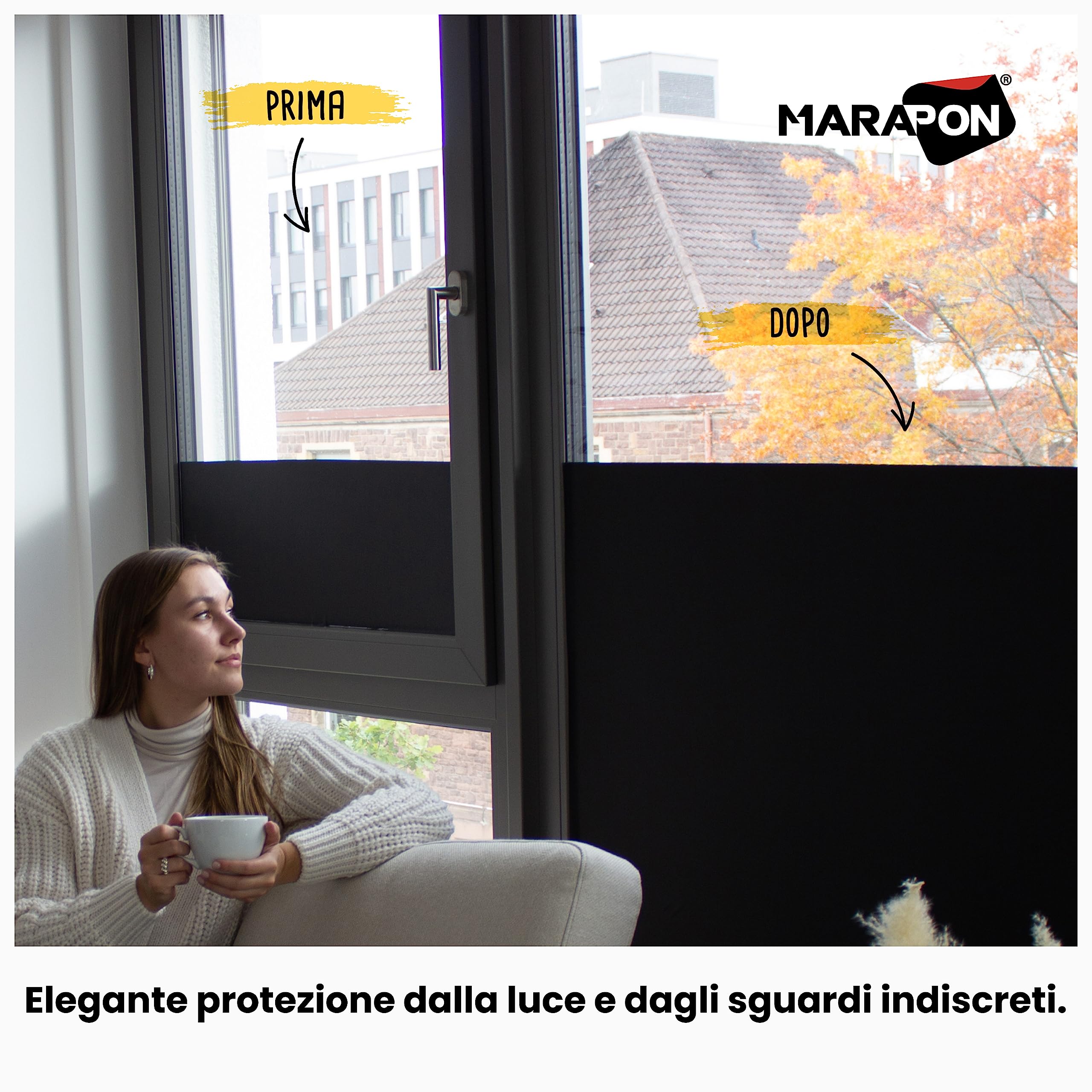 MARAPON® Pellicola Oscurante per Vetri Autoadesiva [30x200 cm] EBook con Istruzioni Incluso - per Finestre, Privacy - Nera Opaca, Blocca la Luce