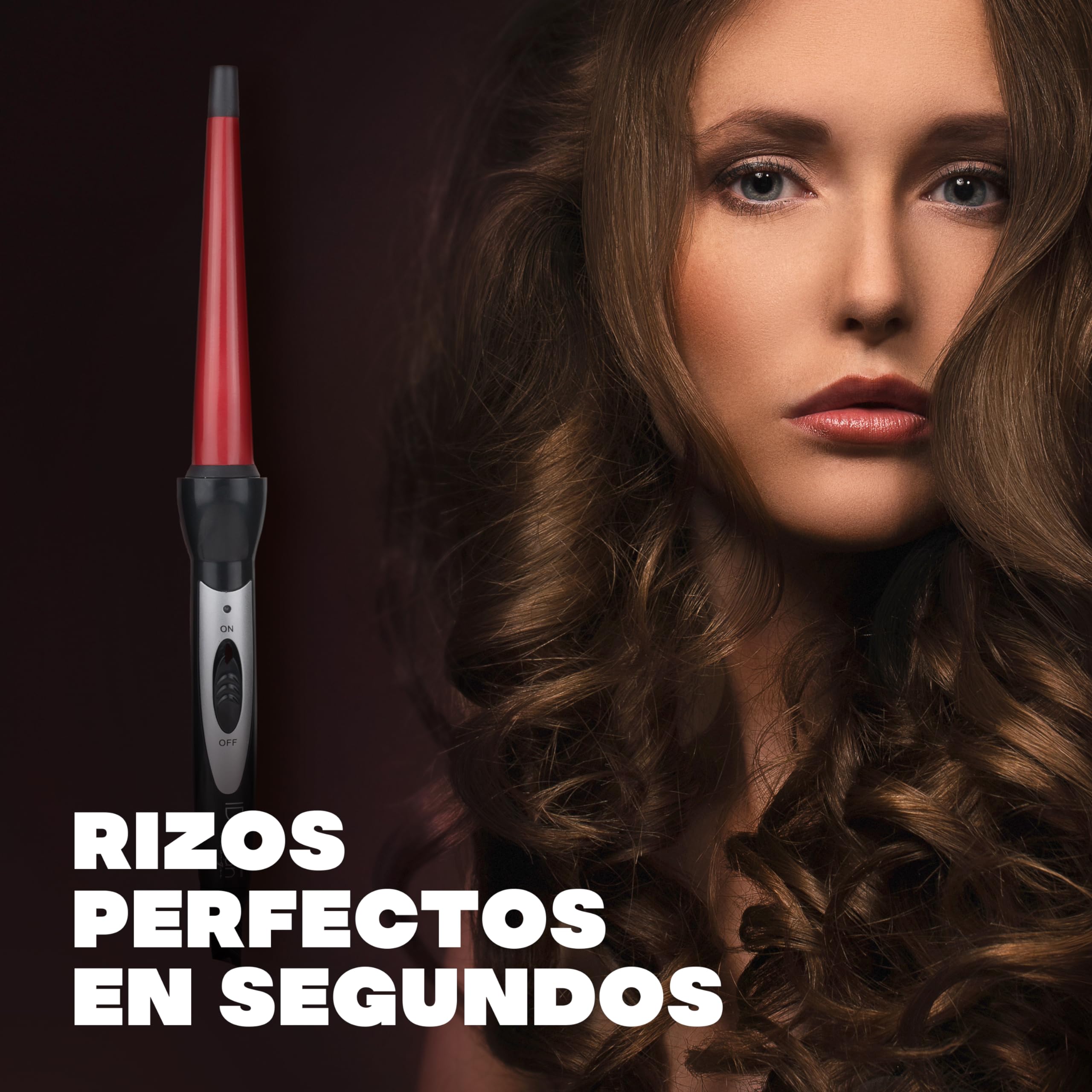 Italian Design - Easy Curl Rizador de Pelo Cónico Profesional - Tecnología de Calentamiento Rápido - Rizos Perfectos y Volumen Duradero - Ajuste de Temperatura - 35.5 x 4 x 6.5 cm