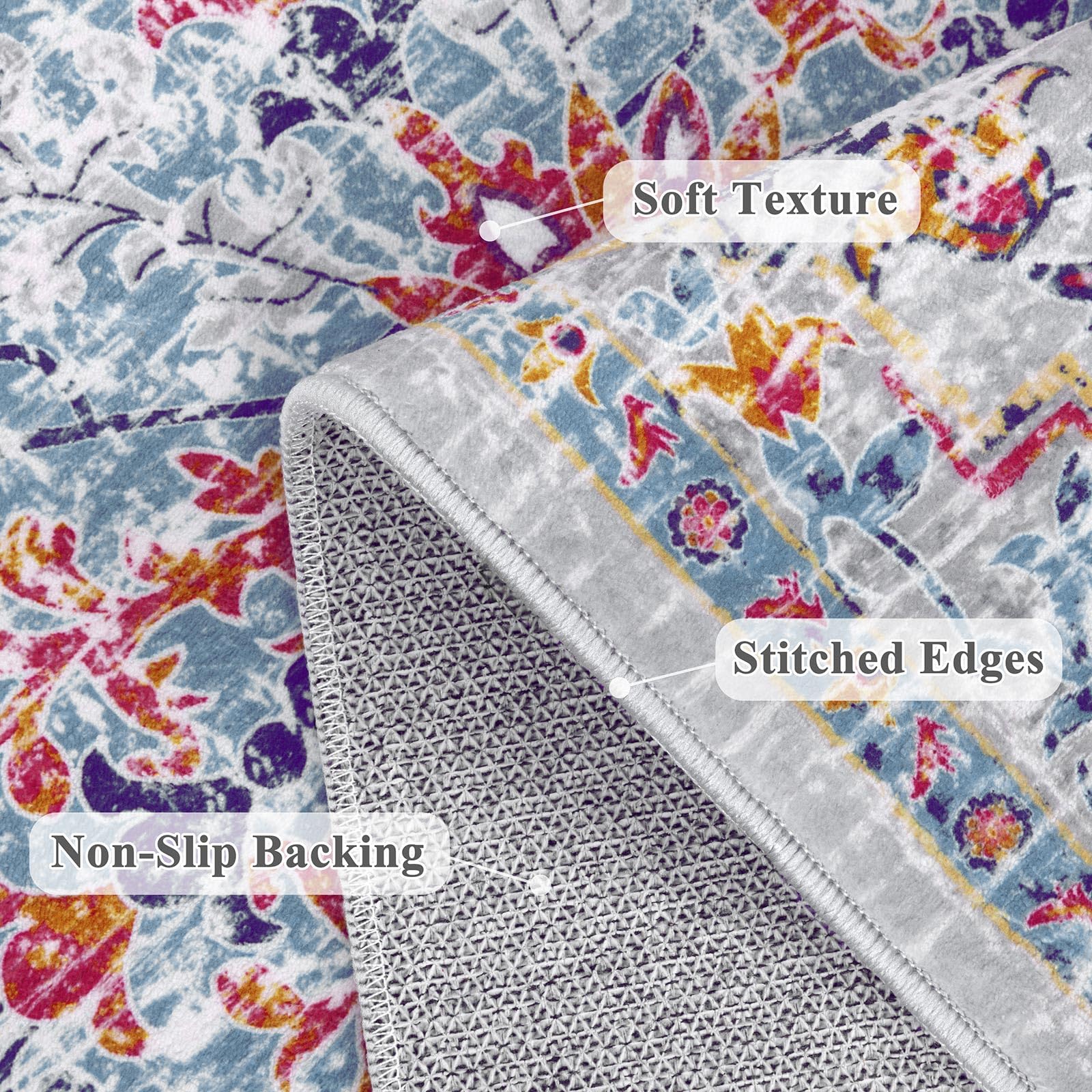 SHACOS Teppich Läufer 80x300 cm Weicher Läufer Flur Waschbar Boho Teppichläufer rutschfest Flur Teppich für Wohnzimmer, Schlafzimmer, Küche, Bunt