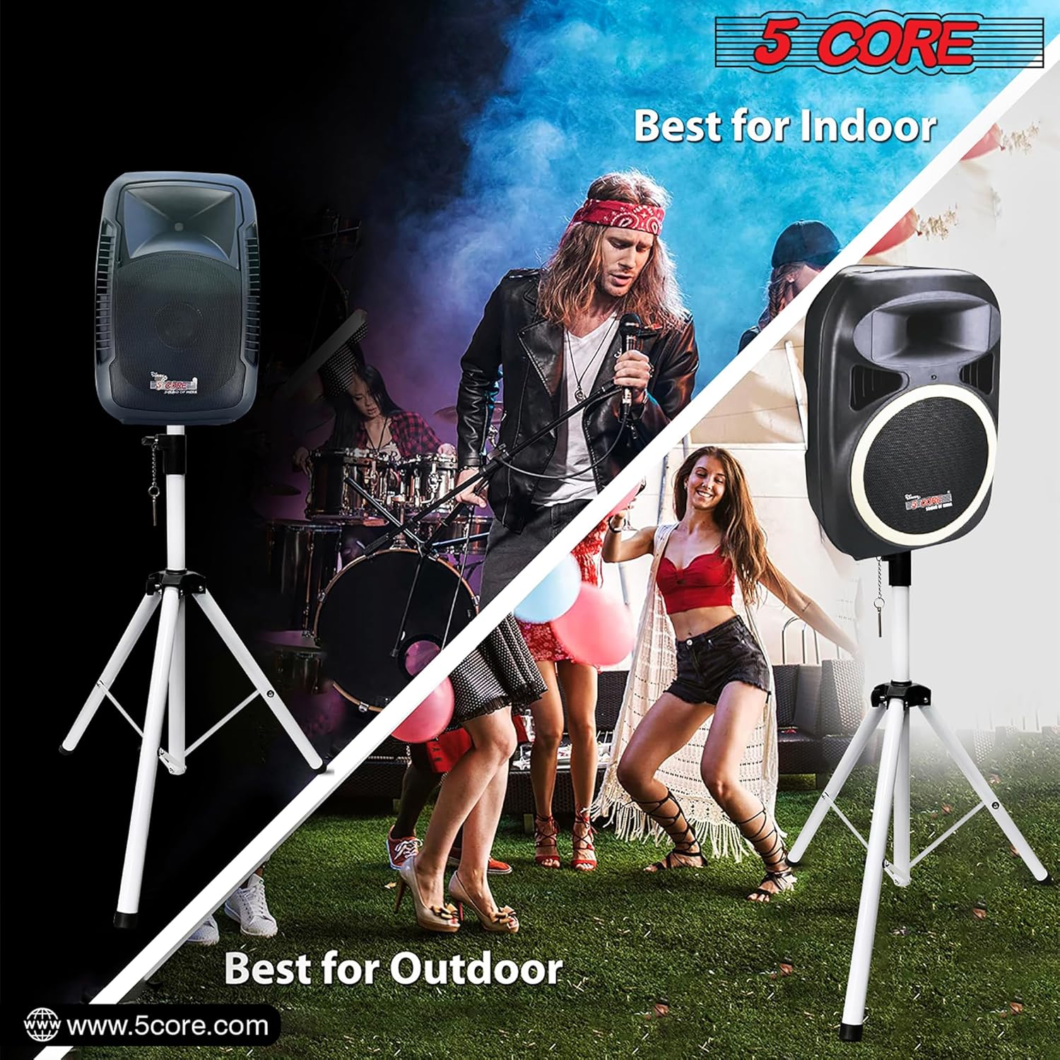 5 Core Adjustable Speaker Stand Tripod – Height 40 to 72 Inches, Max Load 100 lbs Heavy Duty Portable PA DJ Studio Monitor Mount w 35mm Compatible Insert for Stage & Home Use White - SS ECO 1PK WH WoB
