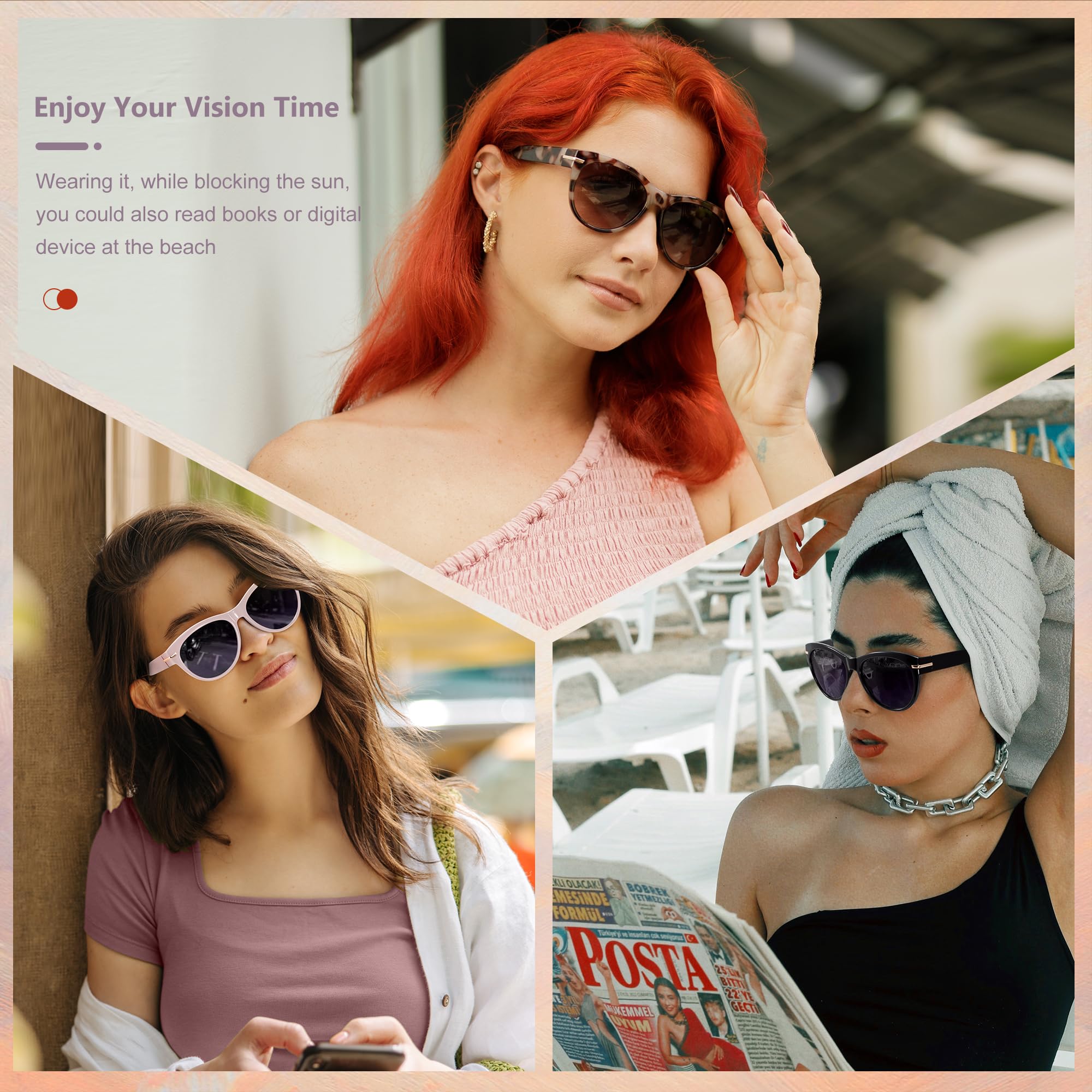EASY READ Bifokale Lesebrille für Damen, trendige Sonnenbrille, Lesegeräte, UV400-Schutz, 2 Stück