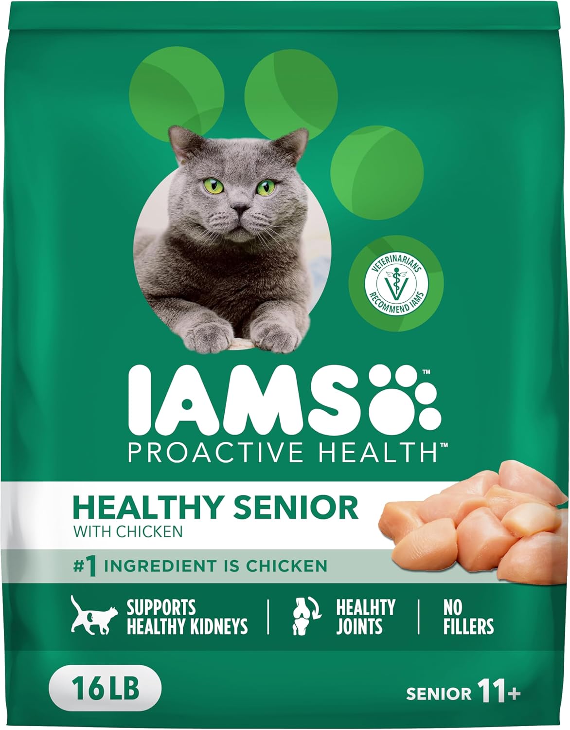 IAMS Proactive Health Healthy Senior Dry Cat Food with Chicken, 16 lb. Bag