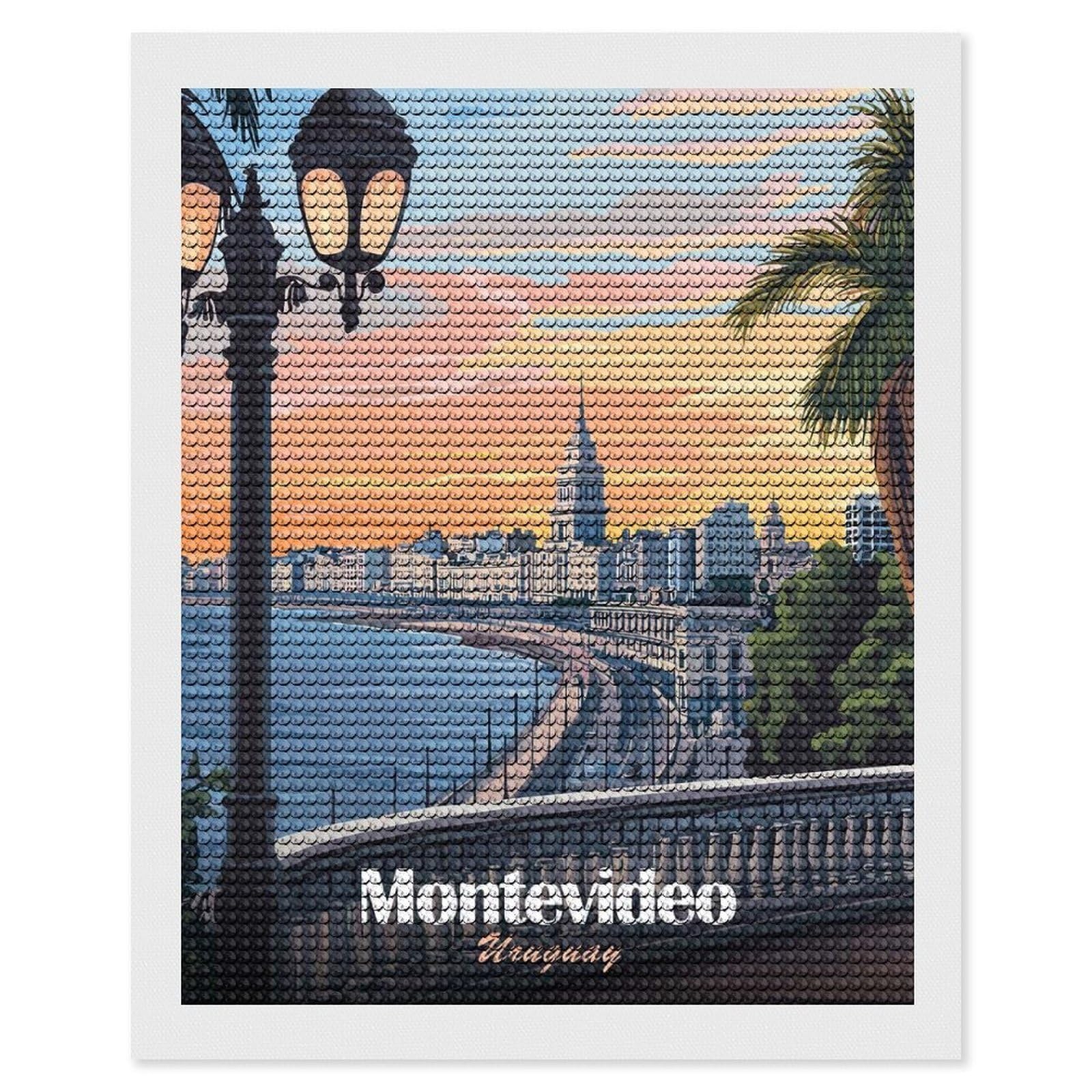 Junmoney Montevideo Uruguay Cityscape Travel Diamond Art Kit 16"x20", for Beginners, Vintage Style Decor, Good for Quiet Evenings, Festive Craft Gift