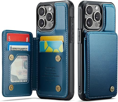 Miniatura 37 de Vinich Funda tipo cartera para iPhone 15 Pro Max con soporte para tarjetas, bloqueo RFID, ranuras de crédito, función atril, a prueba de golpes