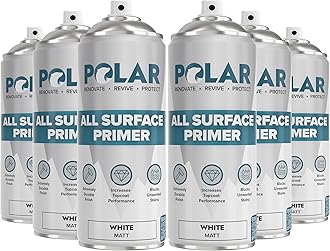 Polar All Surface Primer Matte White - 6 x 13.5 Fl Oz - Ideal for Wood, Metal, Plastic, Brick - Enhanced Adhesion & Quick Drying