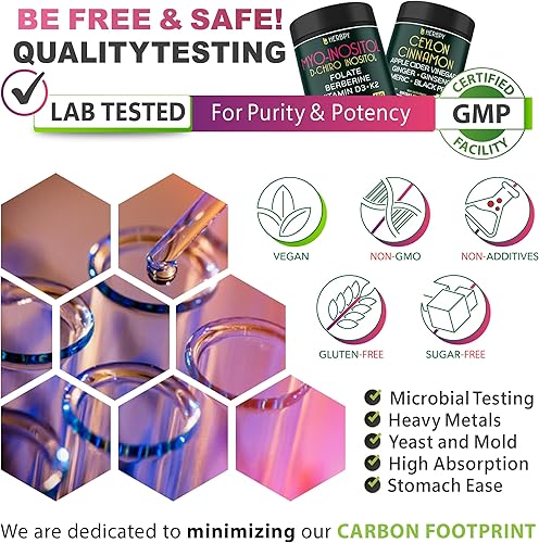 Miniatura 7 de Paquete de suplementos de canela de Ceilán 6 en 1 de primera calidad, 100 unidades y suplemento de mio-inositol 6 en 1 y D-Chiro inositol para